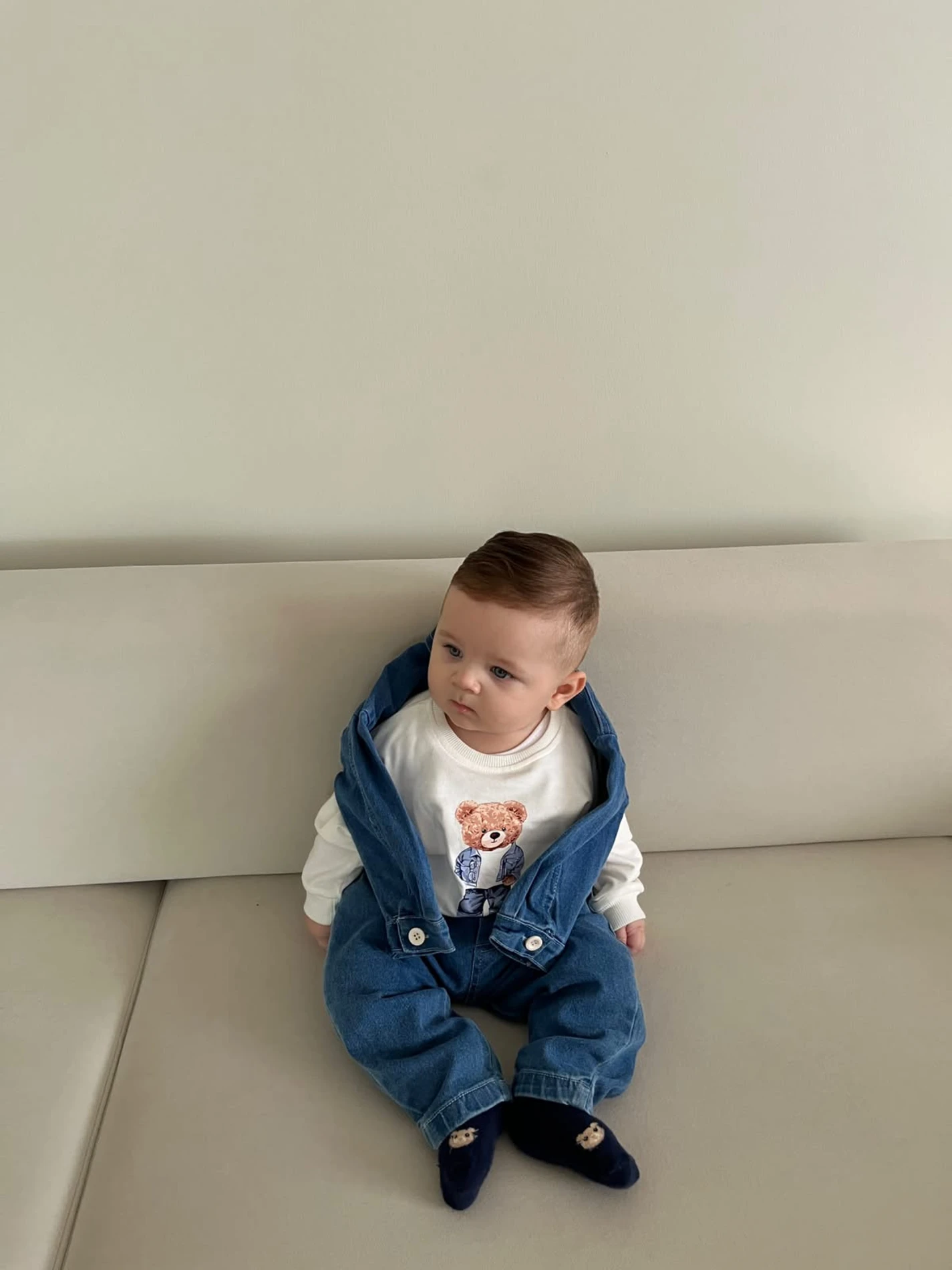Teddy Sweatli Denim Kot Ceketli Pantalonlu 3’lü Takım