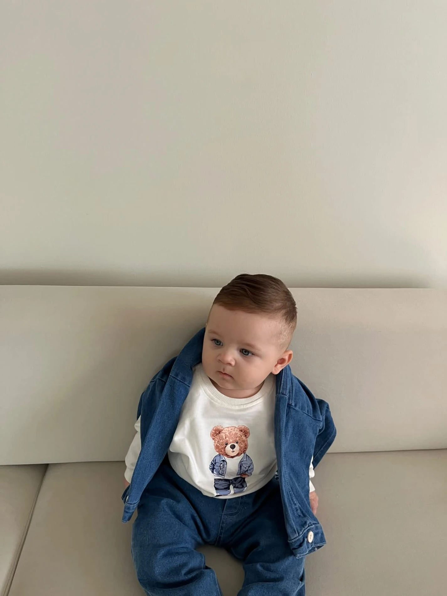 Teddy Sweatli Denim Kot Ceketli Pantalonlu 3’lü Takım