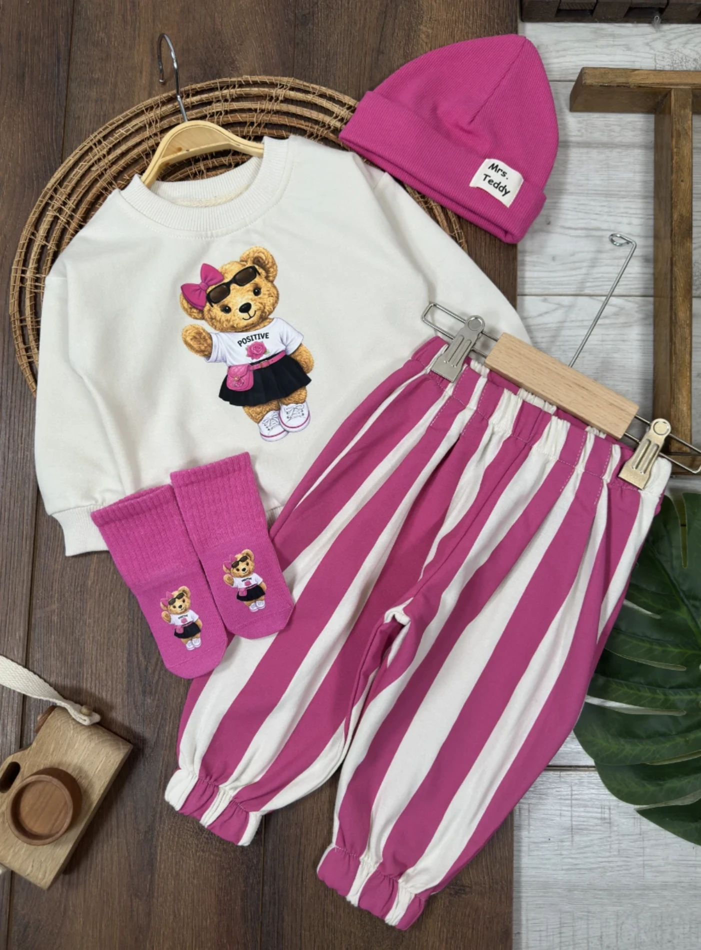 Hip-Hop Girls Çoraplı Teddy Mevsimlik 4lü Takım - FUŞYA