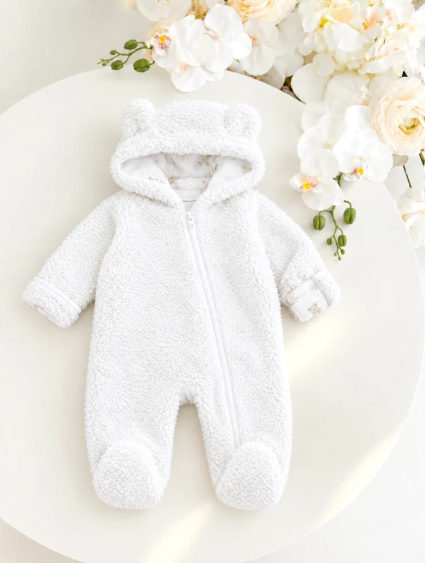 Alice  Peluş Teddy Kulaklı Eldivenli Fermuarlı Astarlı Peluş Tulum  BEYAZ