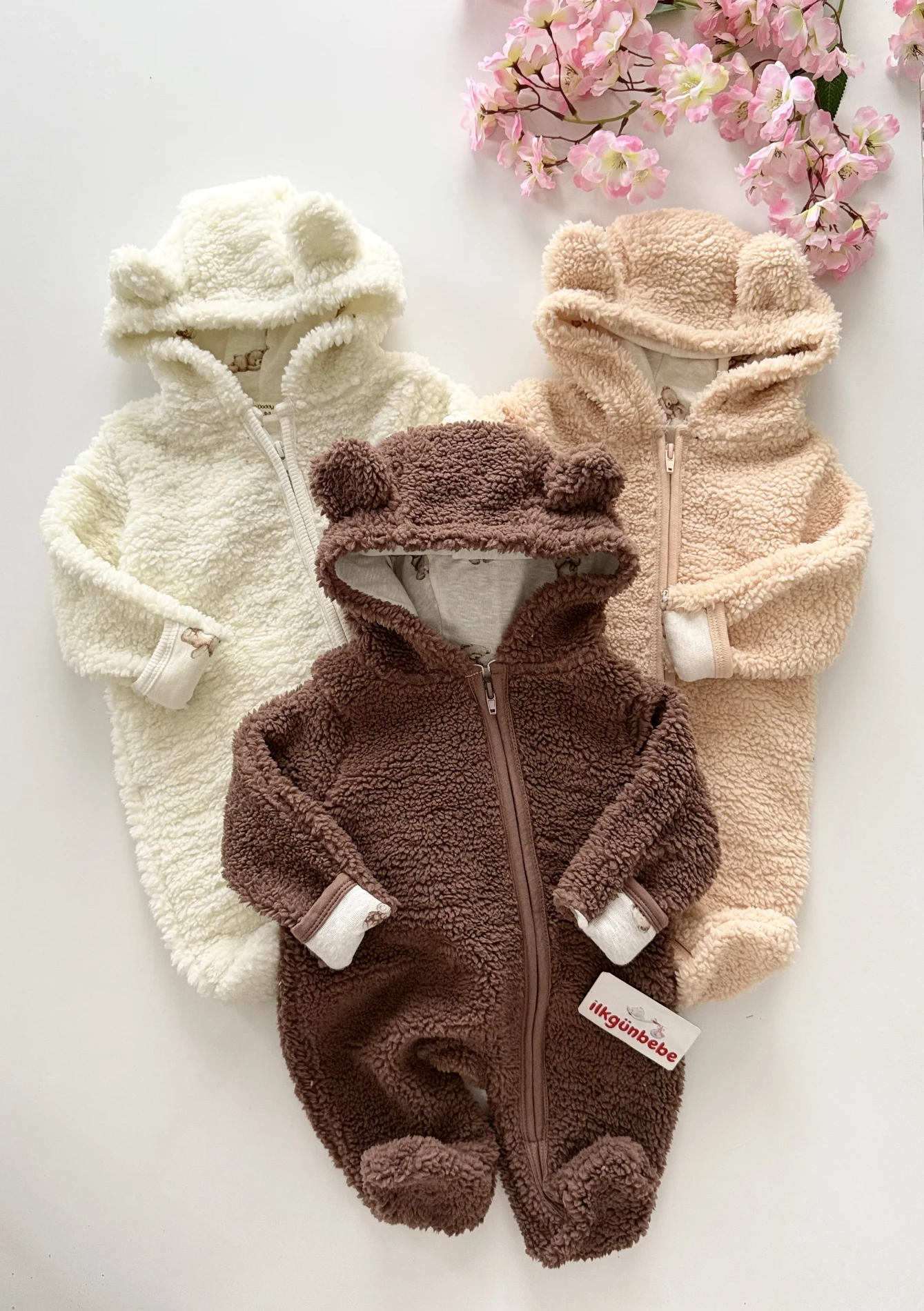 Alice  Peluş Teddy Kulaklı Eldivenli Fermuarlı Astarlı Peluş Tulum 