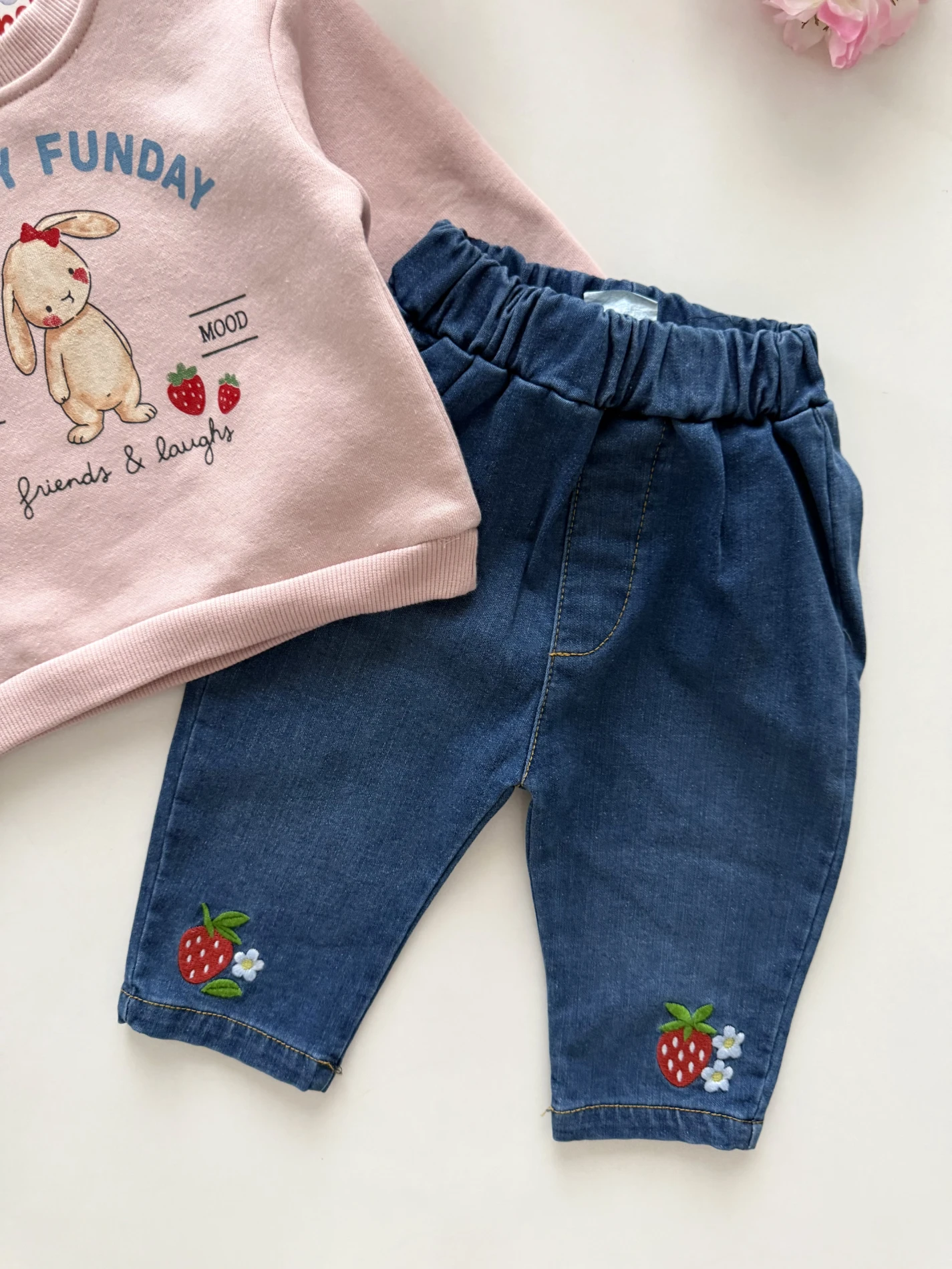 Sunday Funday  3 İp Şardonlu Rabbit %100 pamuk Kot Pantalonlu 2’li takım