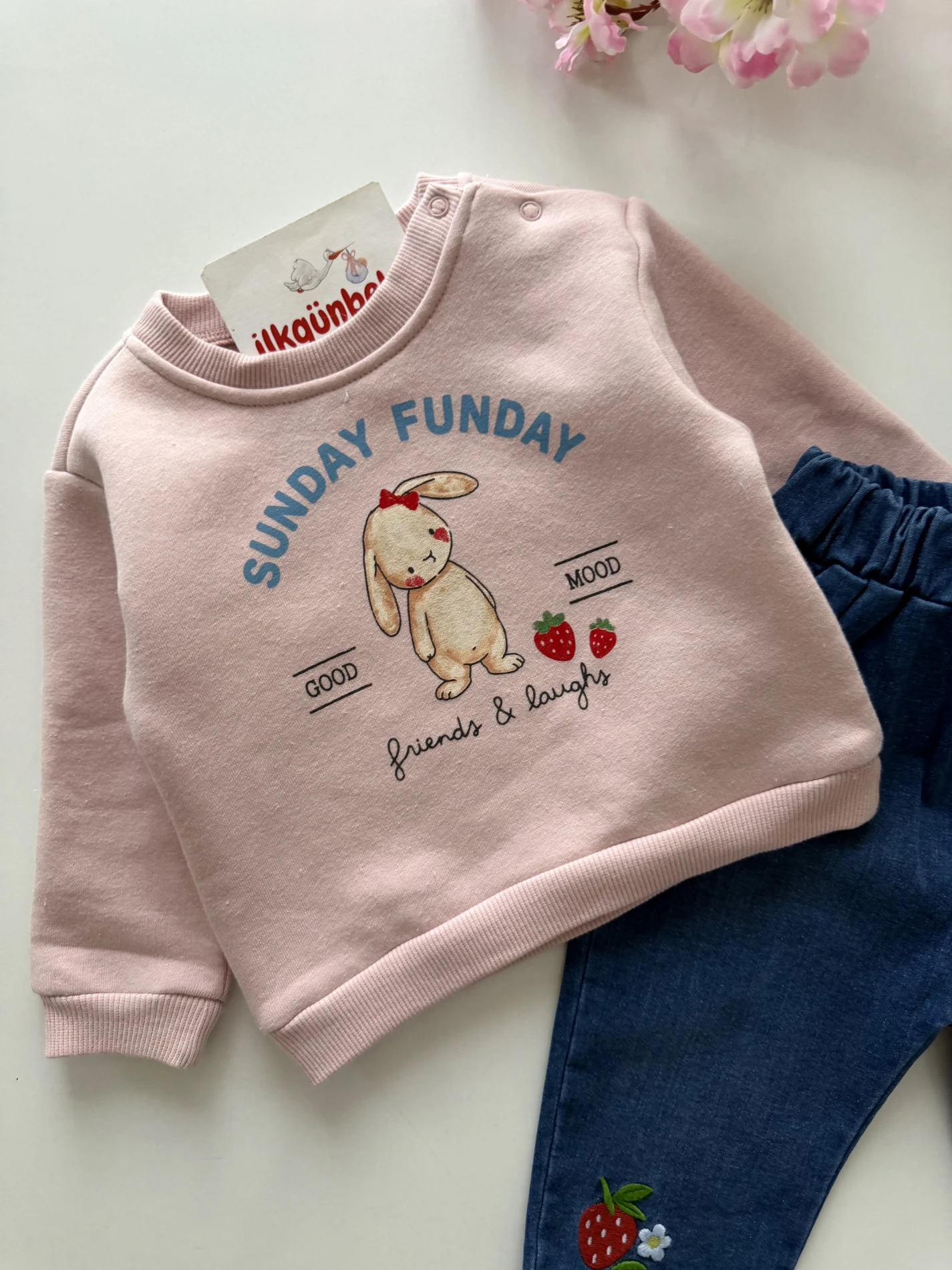 Sunday Funday  3 İp Şardonlu Rabbit %100 pamuk Kot Pantalonlu 2’li takım
