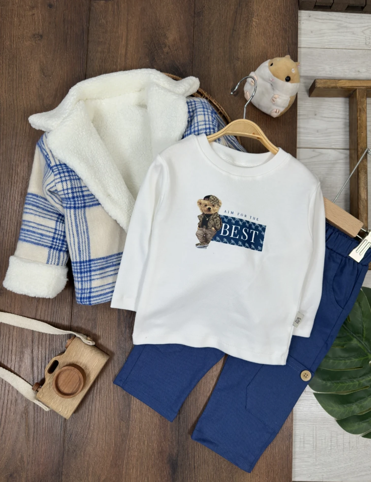 Oduncu Kürklü  Ceketli  Bodyli Pantalonlu  3'lü Takım 
