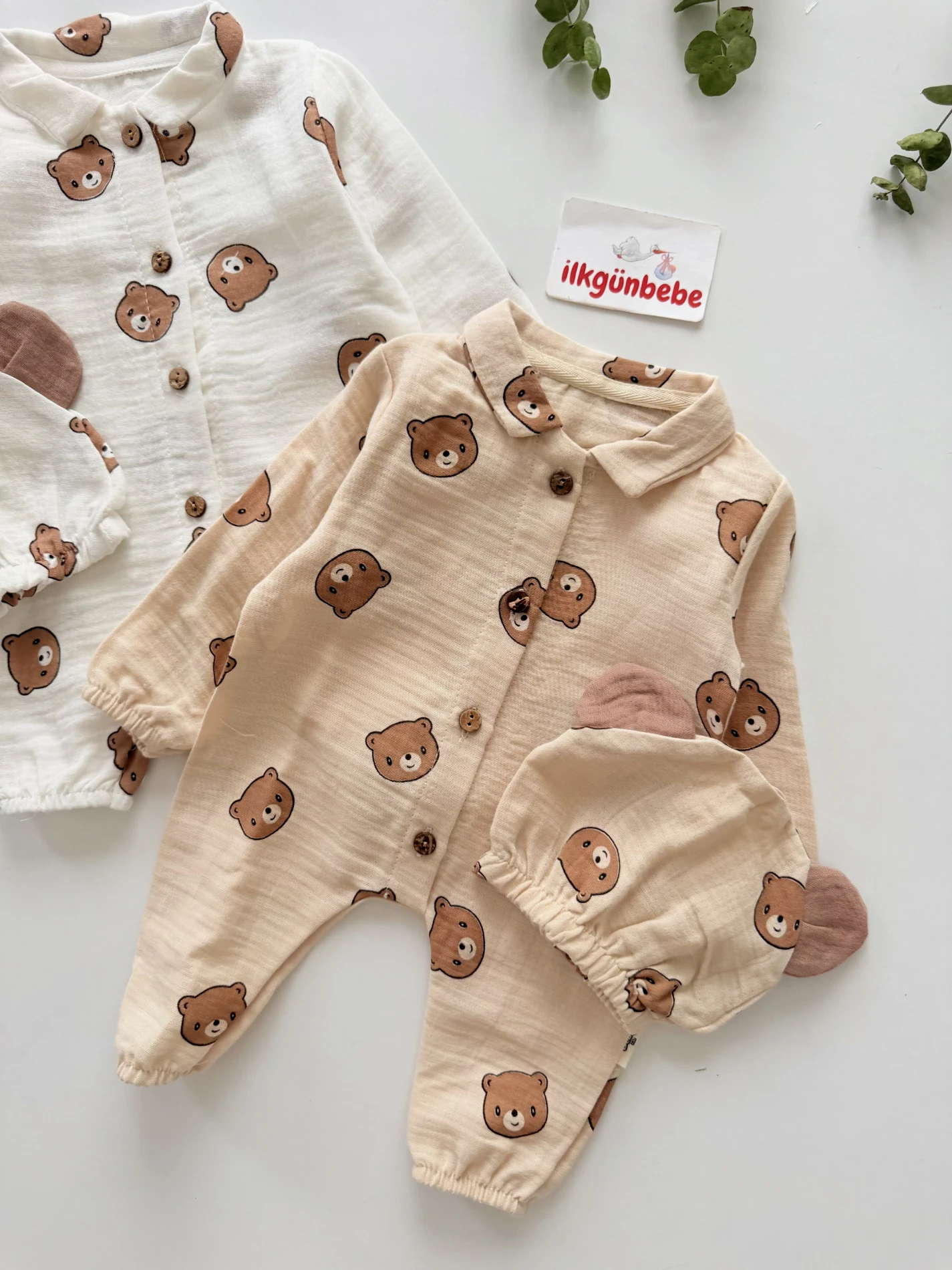Teddy Pamuklu Müslin Unisex Bebek Ayıcıklı Tulum