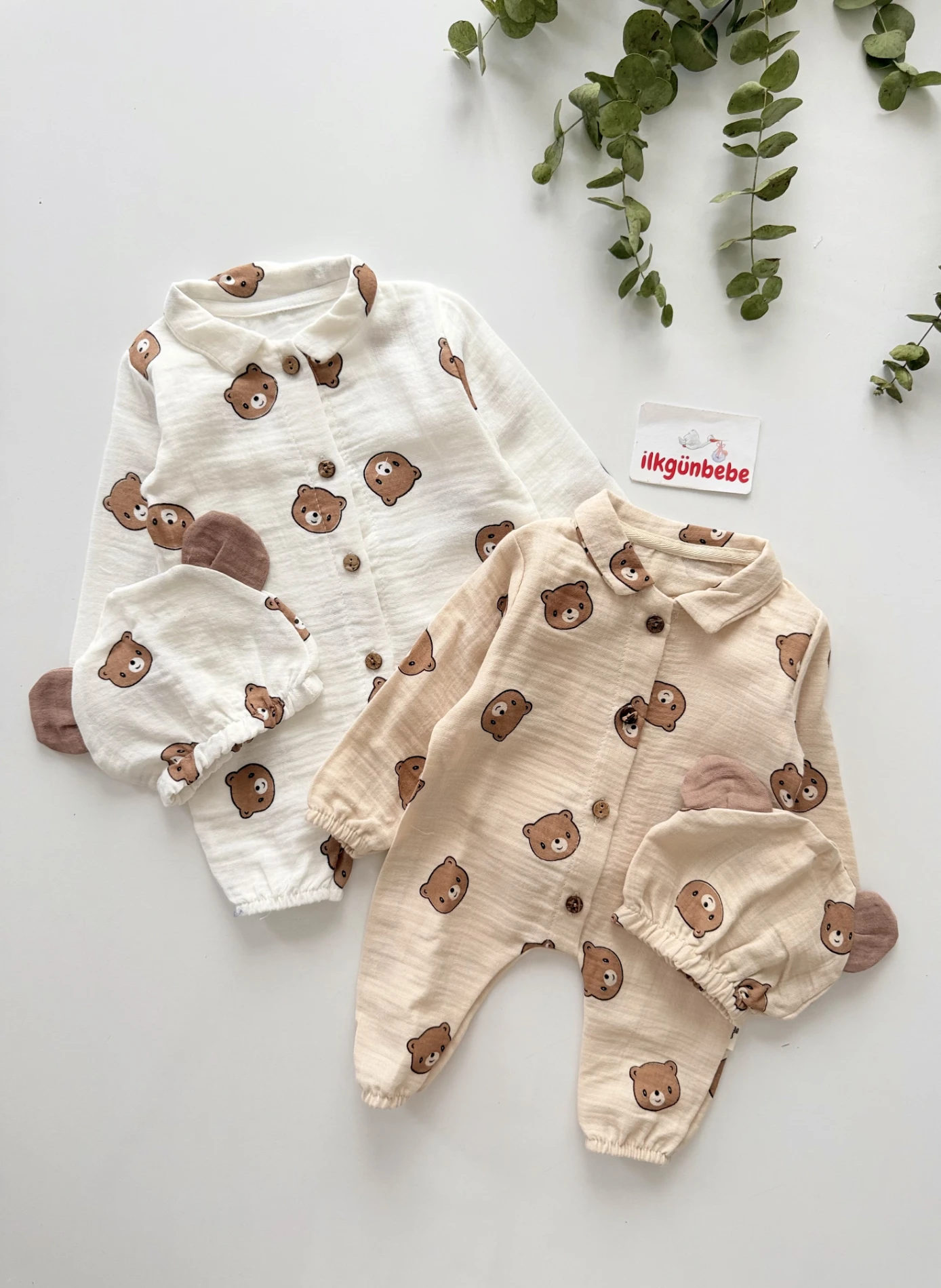 Teddy Pamuklu Müslin Unisex Bebek Ayıcıklı Tulum