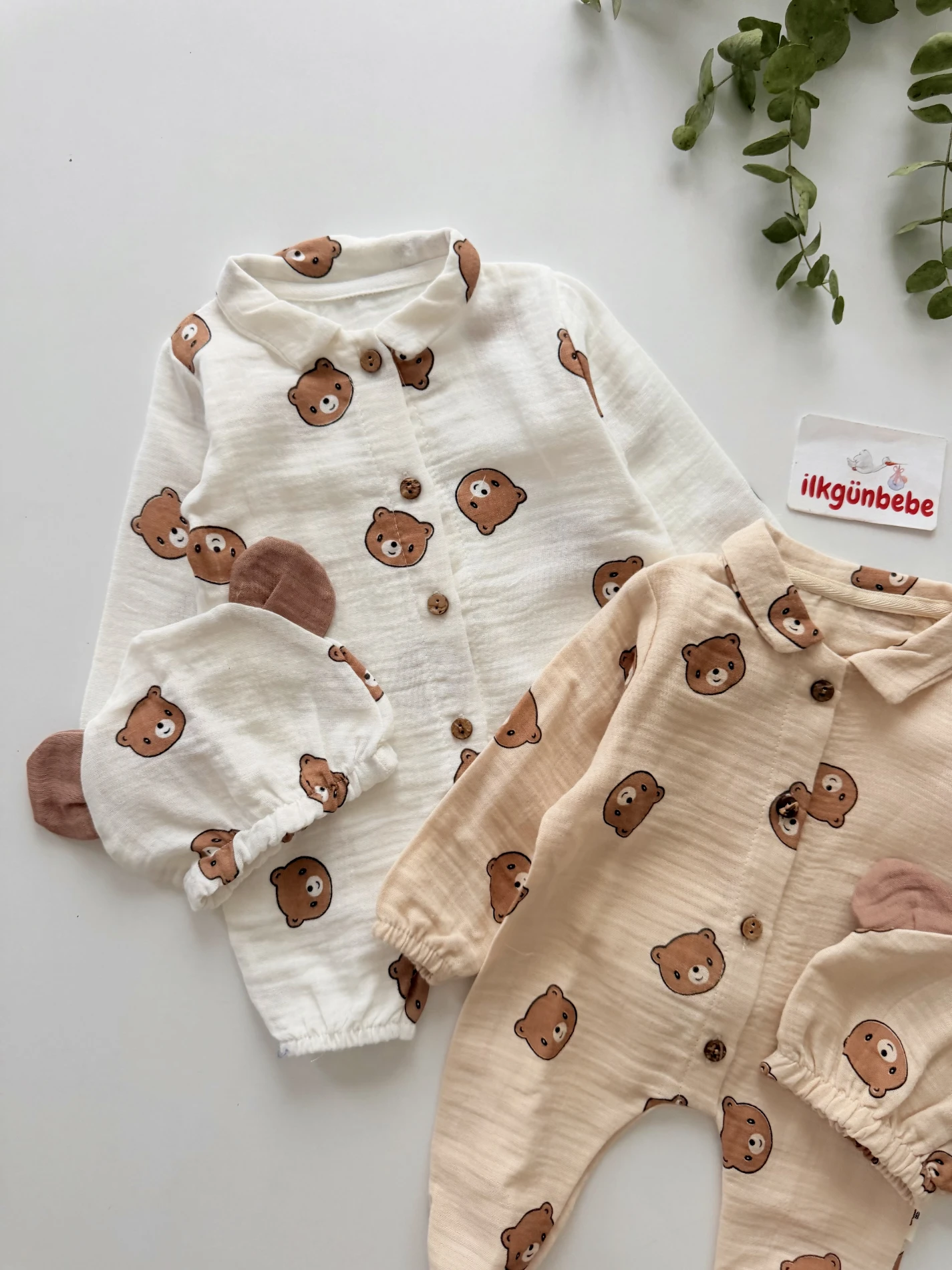 Teddy Pamuklu Müslin Unisex Bebek Ayıcıklı Tulum