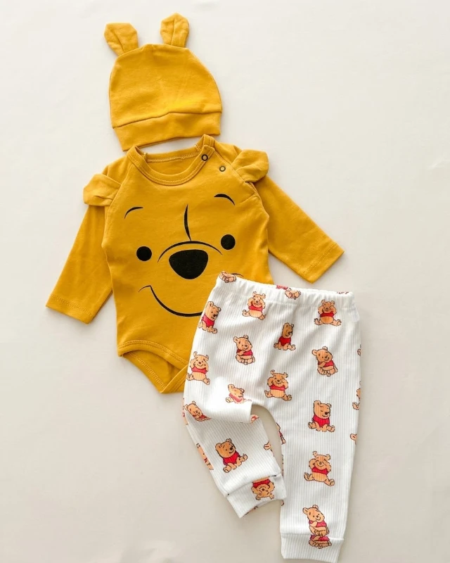 Winnie The Pooh Baskılı Mevsimlik Ribanalı Kumaş 3’lü Takım