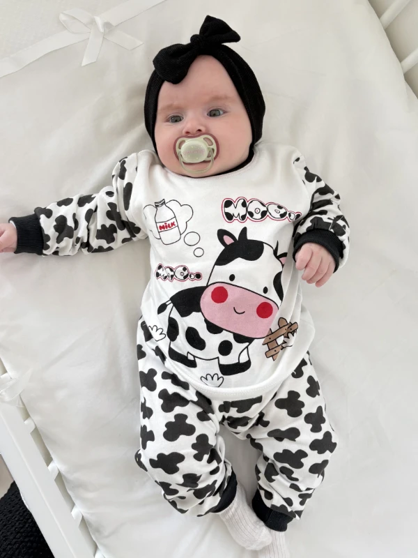 İnek Desenli Sevimli Pijama Takımı 