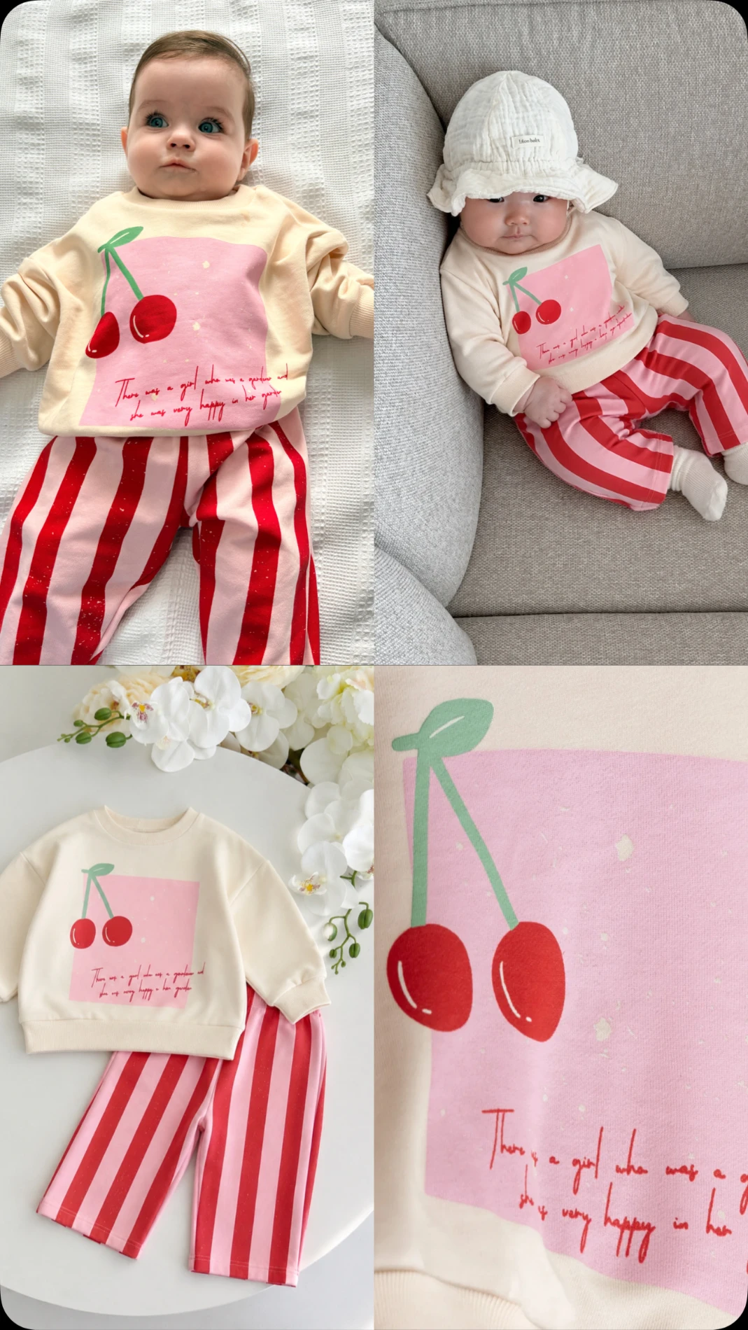 Cherry çizgili %100 pamuk 2’li takım