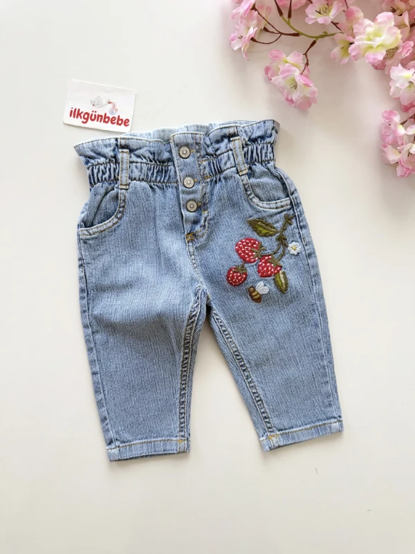 Çilekli Likralı Kot Jean Pantalon 