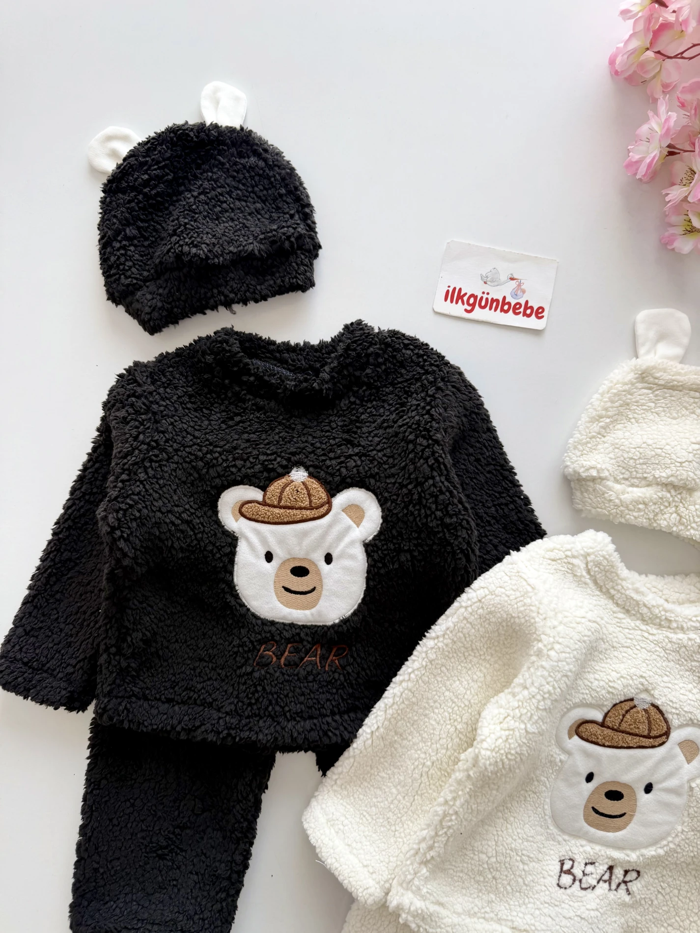 Teddy Bear Şapkalı İçi Astarlı Peluş 3’lü Takım