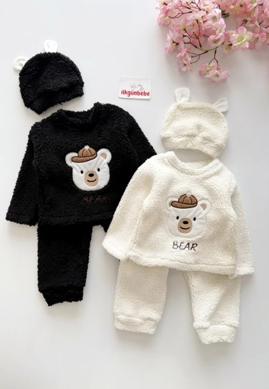 Teddy Bear Şapkalı İçi Astarlı Peluş 3’lü Takım