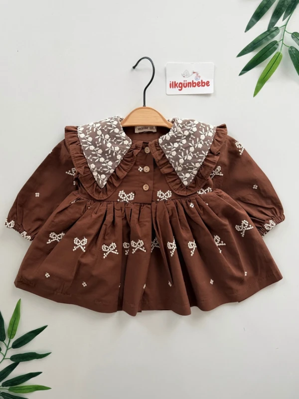 Vintage Premium Kalite Astarlı Üçgen Yaka Elbise