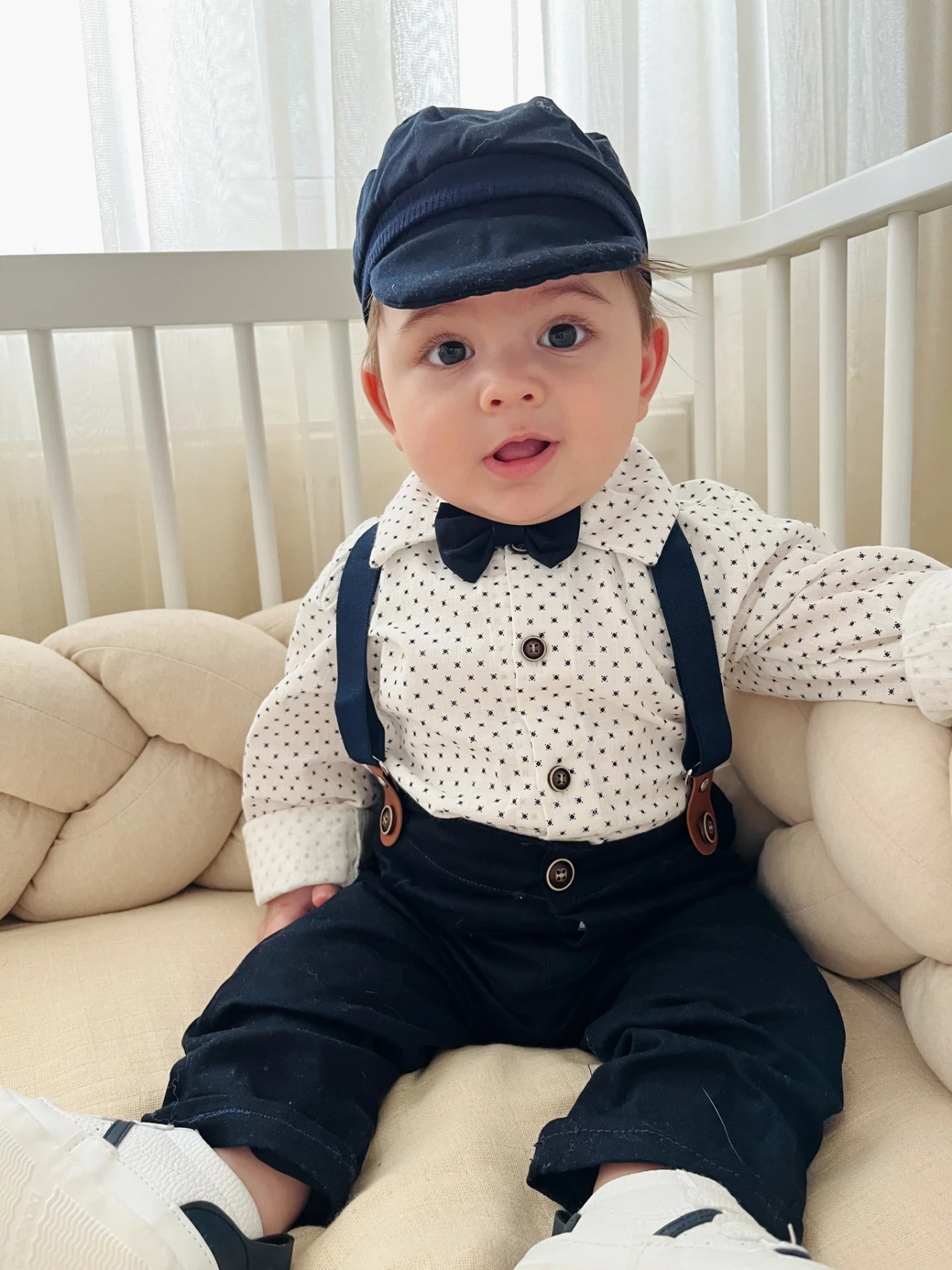 Gabardin Pantalon Keten Gömlekli Kasketli Askı Kemerli Papyonlu 5’li Premium Kalite Takım