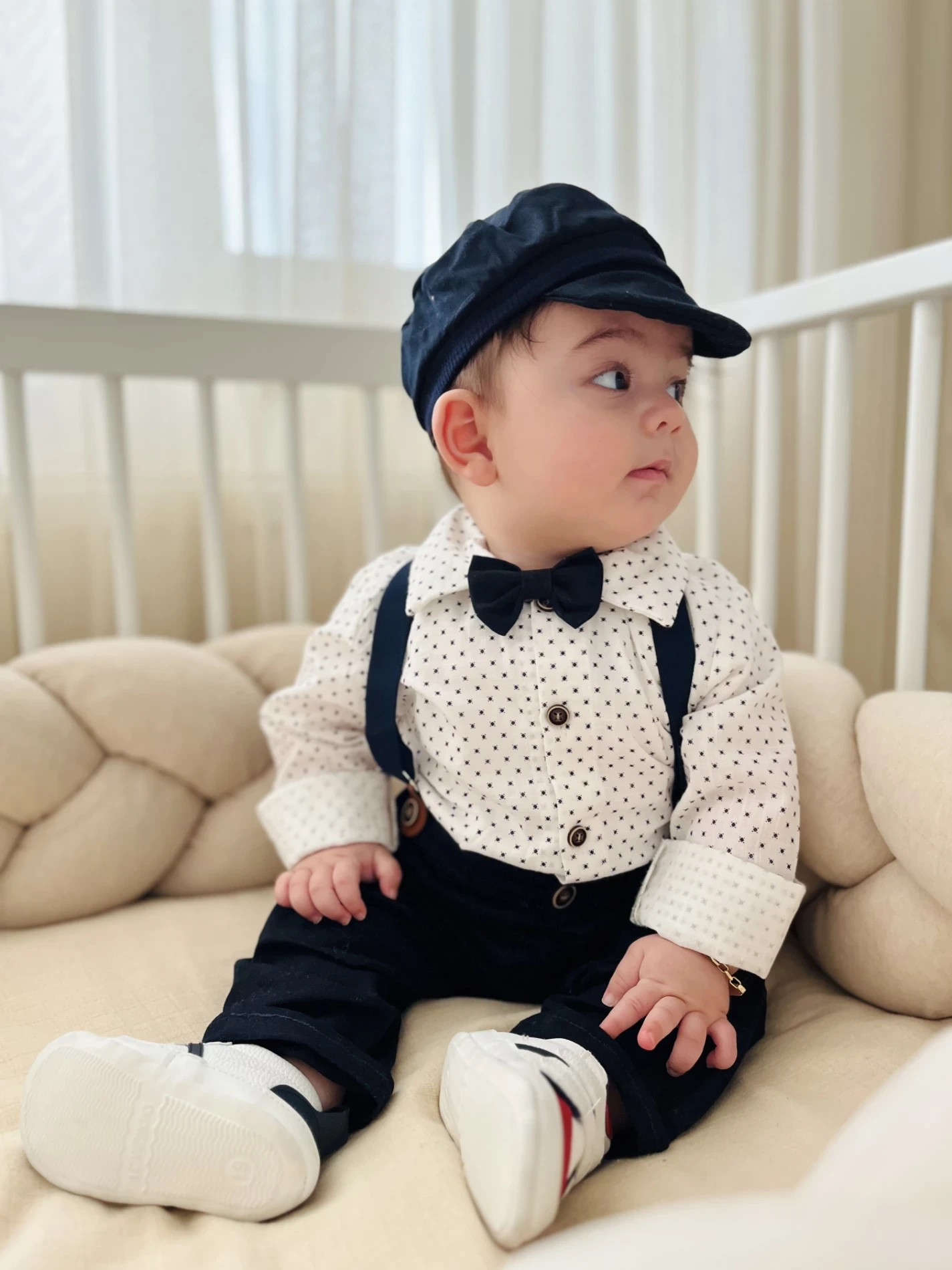 Gabardin Pantalon Keten Gömlekli Kasketli Askı Kemerli Papyonlu 5’li Premium Kalite Takım