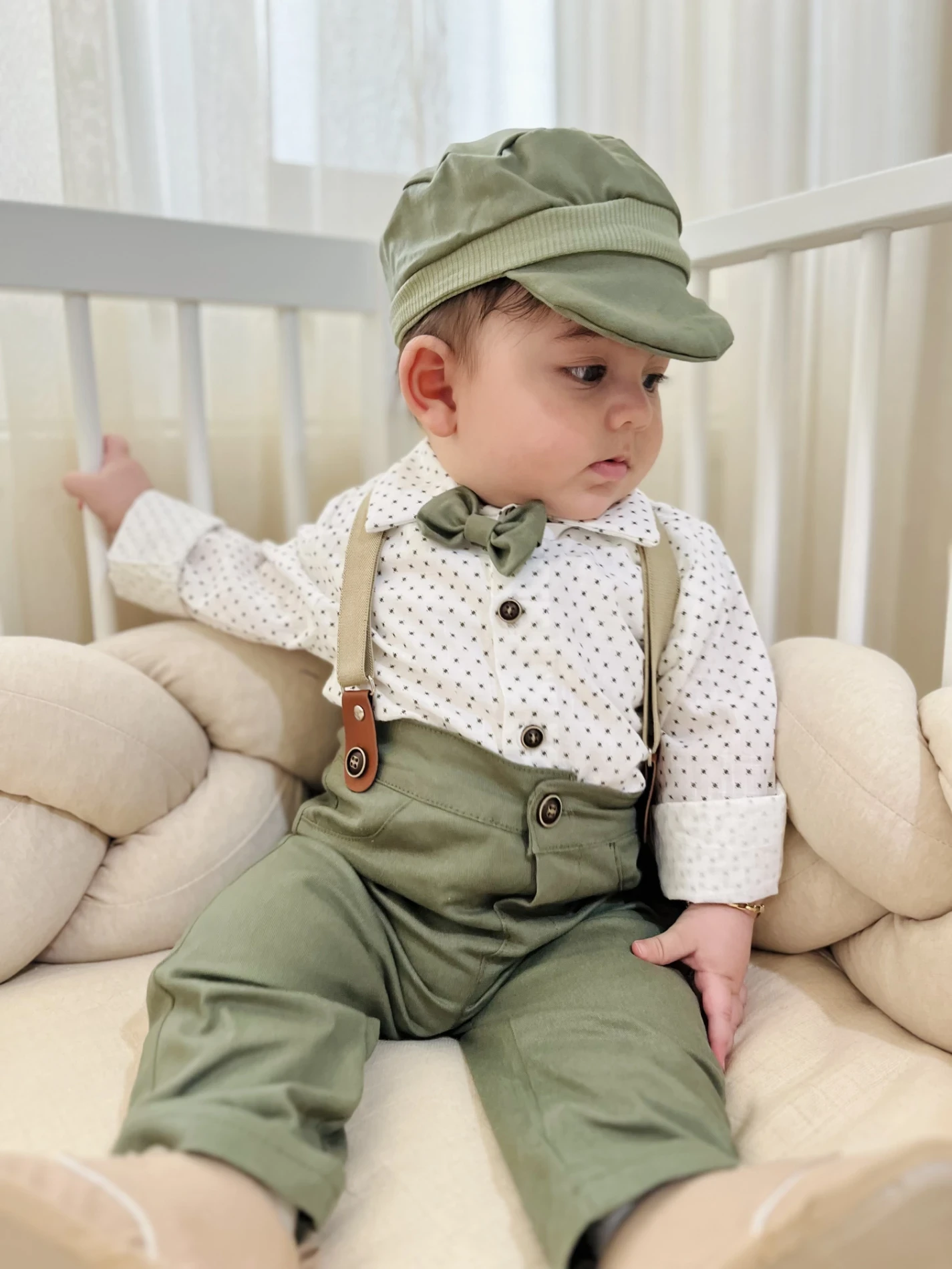 Gabardin Pantalon Keten Gömlekli Kasketli Askı Kemerli Papyonlu 5’li Premium Kalite Takım