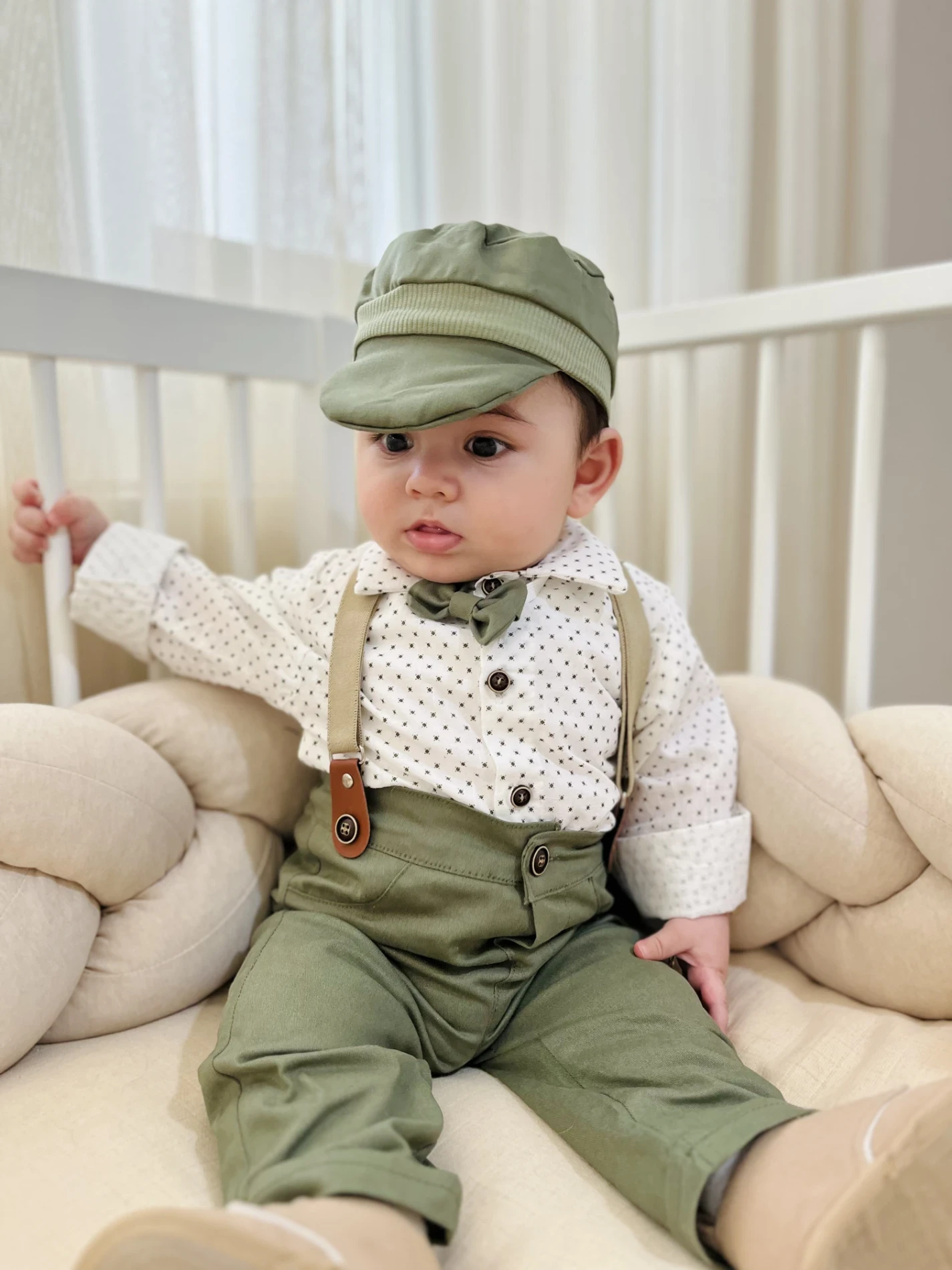 Gabardin Pantalon Keten Gömlekli Kasketli Askı Kemerli Papyonlu 5’li Premium Kalite Takım