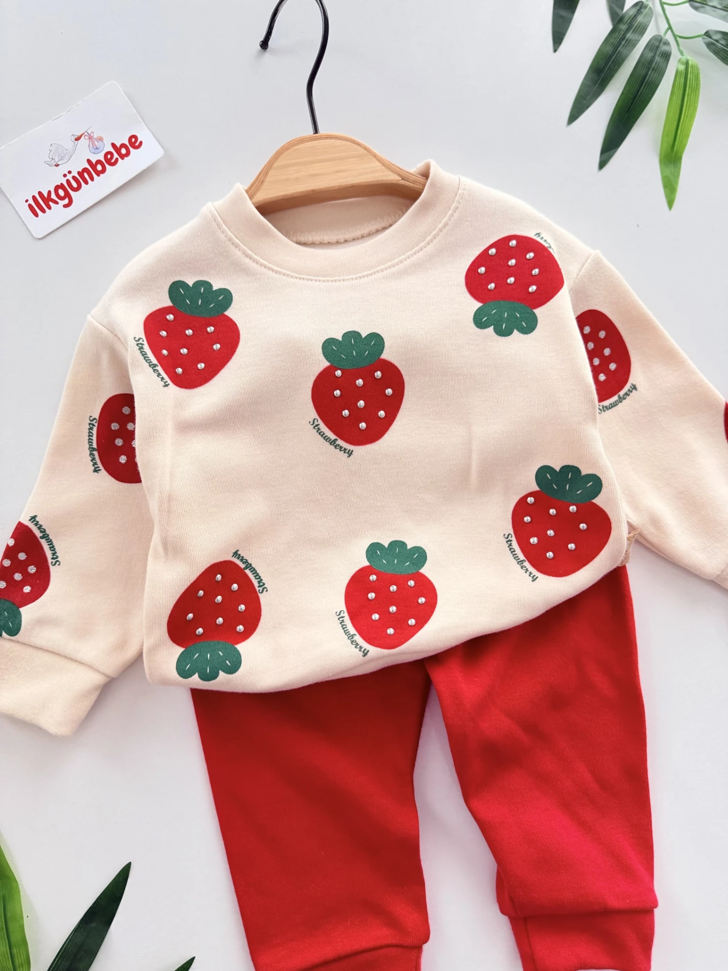 Çilek Desenli %100 Pamuk 2’li Takım