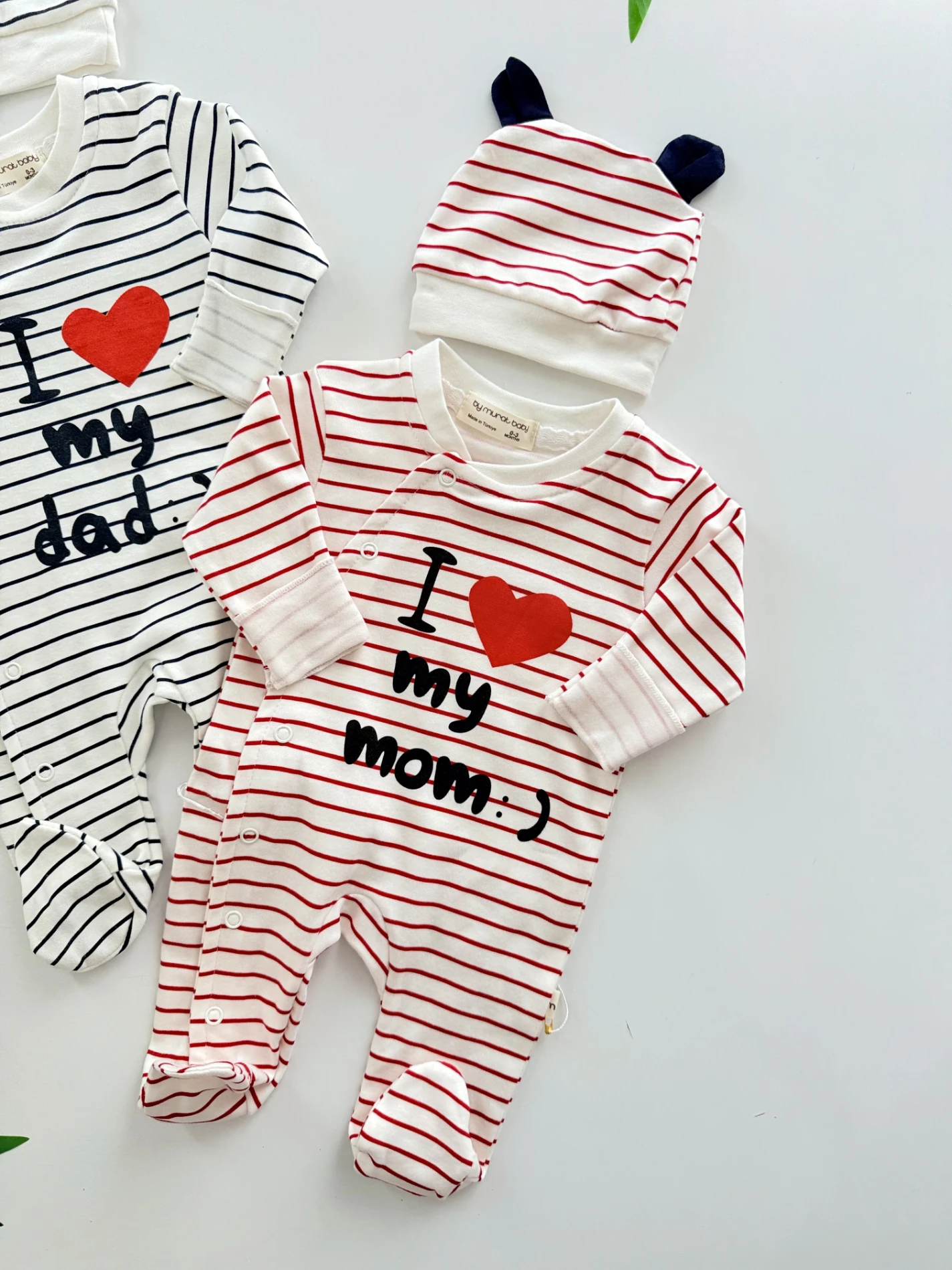 Love Mom & Daddy %100 Pamuk Şapkalı Tulum