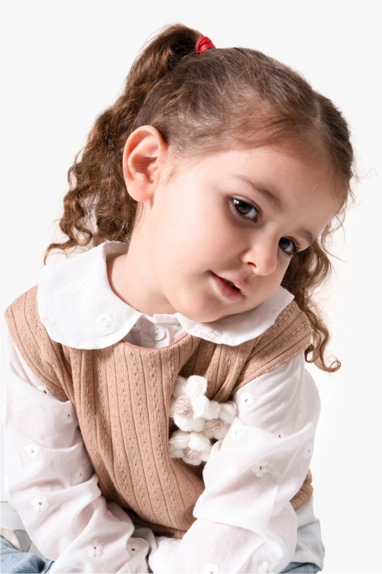 Papatya Nakışlı Süveterli Gömlekli Kot Pantalonlu 3’lü Takım