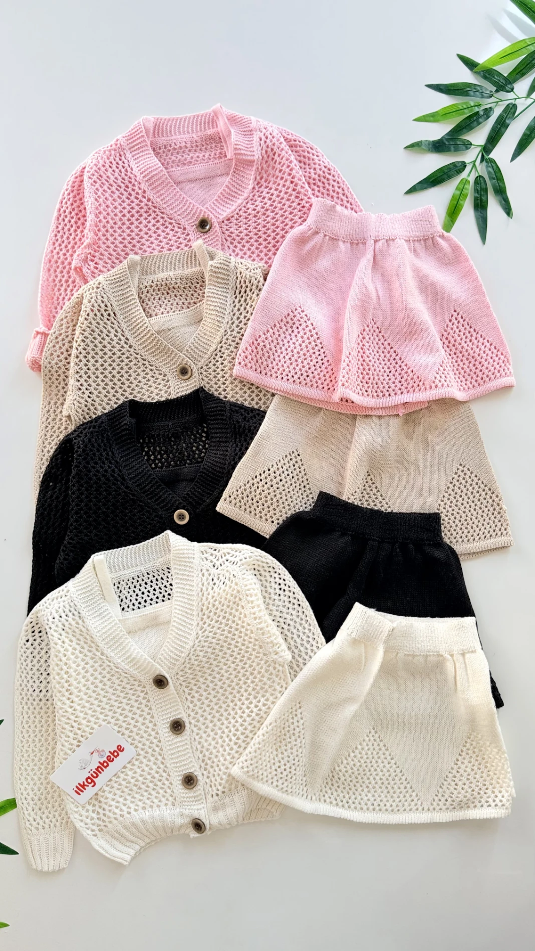 Ajurlu Fileli 3 Parça Etek Hırka & Askılı Badi Takım