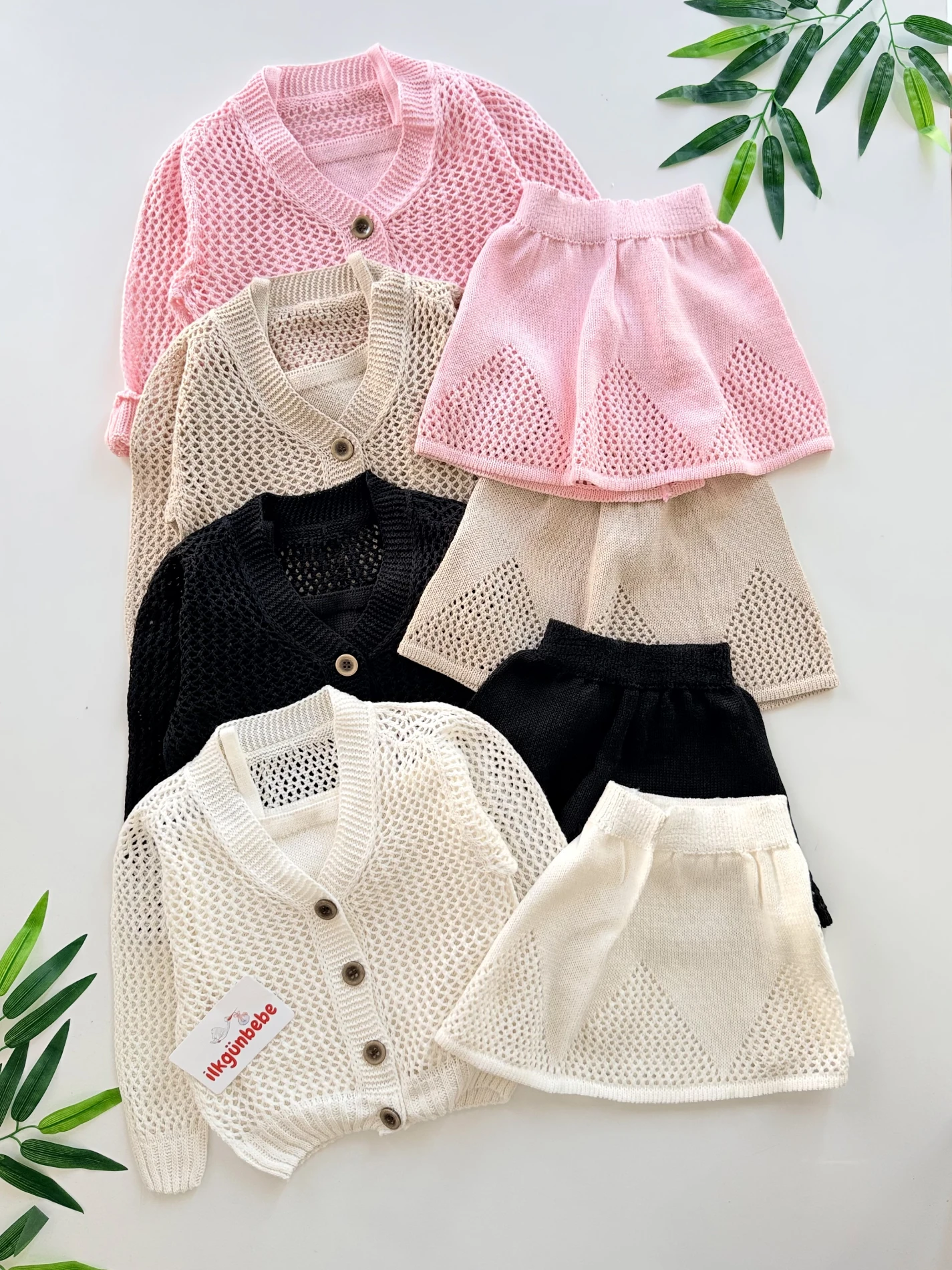 Ajurlu Fileli 3 Parça Etek Hırka & Askılı Badi Takım