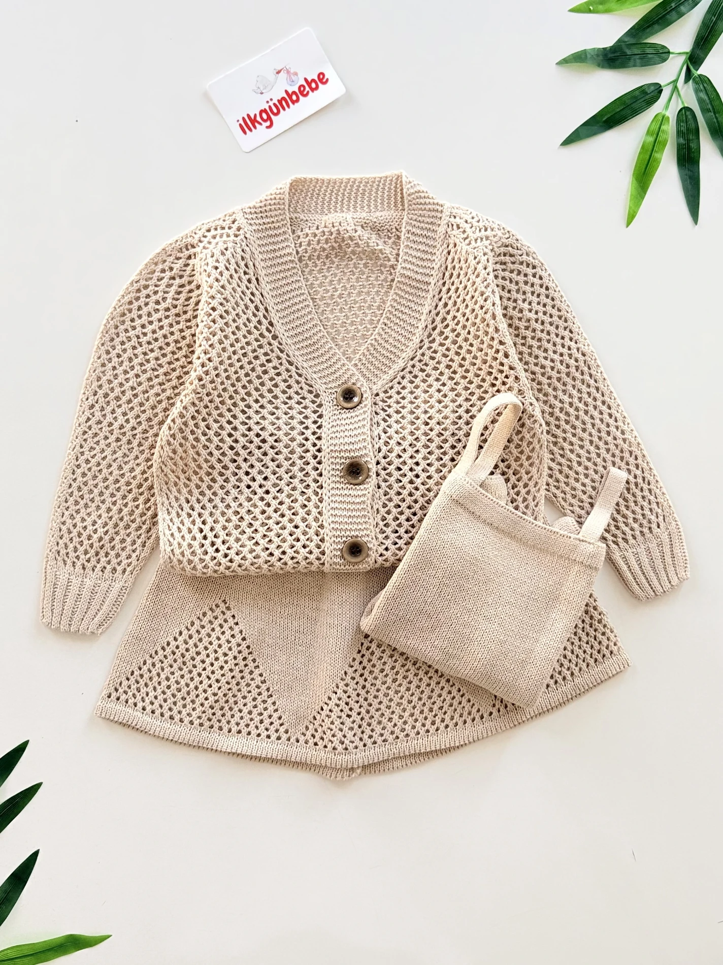 Ajurlu Fileli 3 Parça Etek Hırka & Askılı Badi Takım