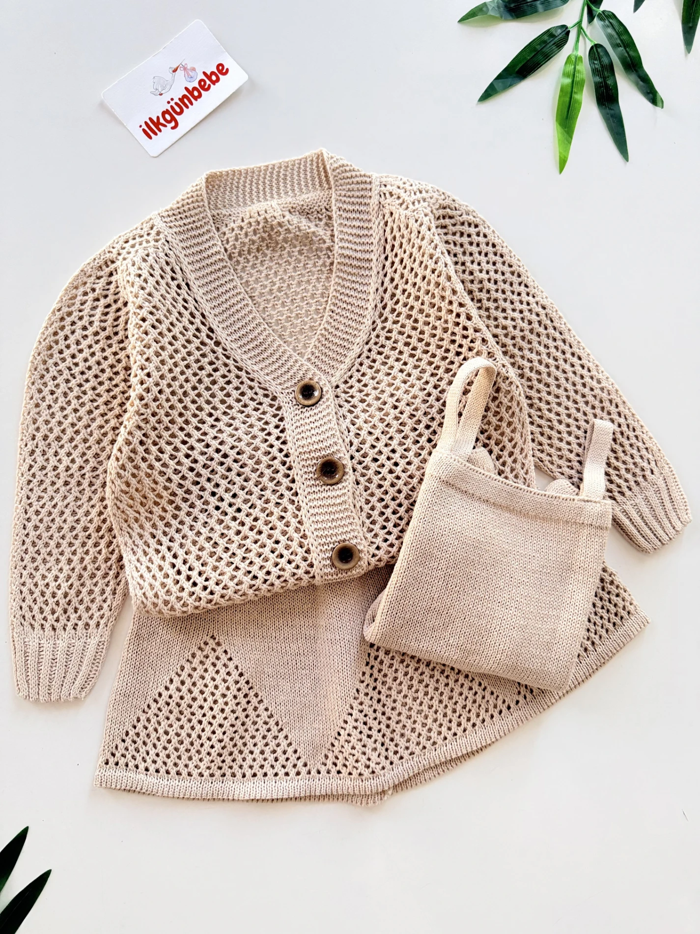 Ajurlu Fileli 3 Parça Etek Hırka & Askılı Badi Takım