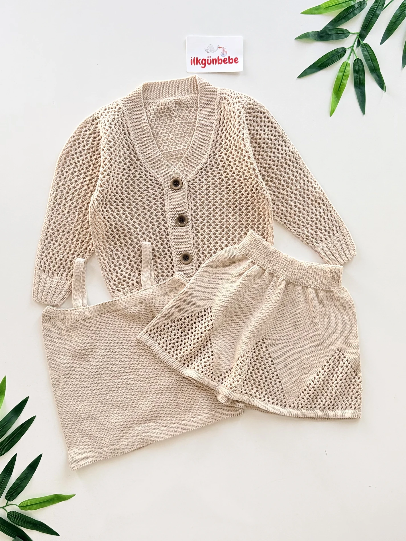 Ajurlu Fileli 3 Parça Etek Hırka & Askılı Badi Takım