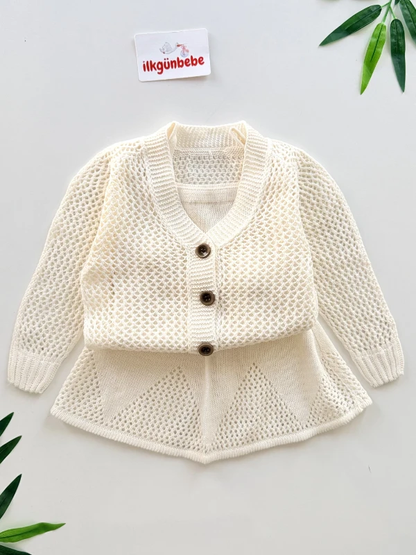 Ajurlu Fileli 3 Parça Etek Hırka & Askılı Badi Takım