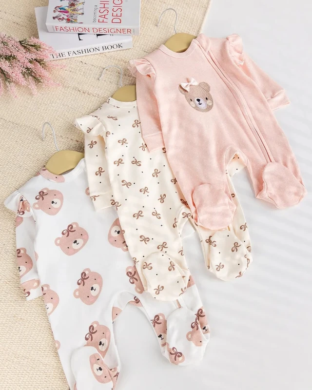 Teddy Fiyonk Premium %100 Pamuk 3’lü Mevsimlik Tulum Set