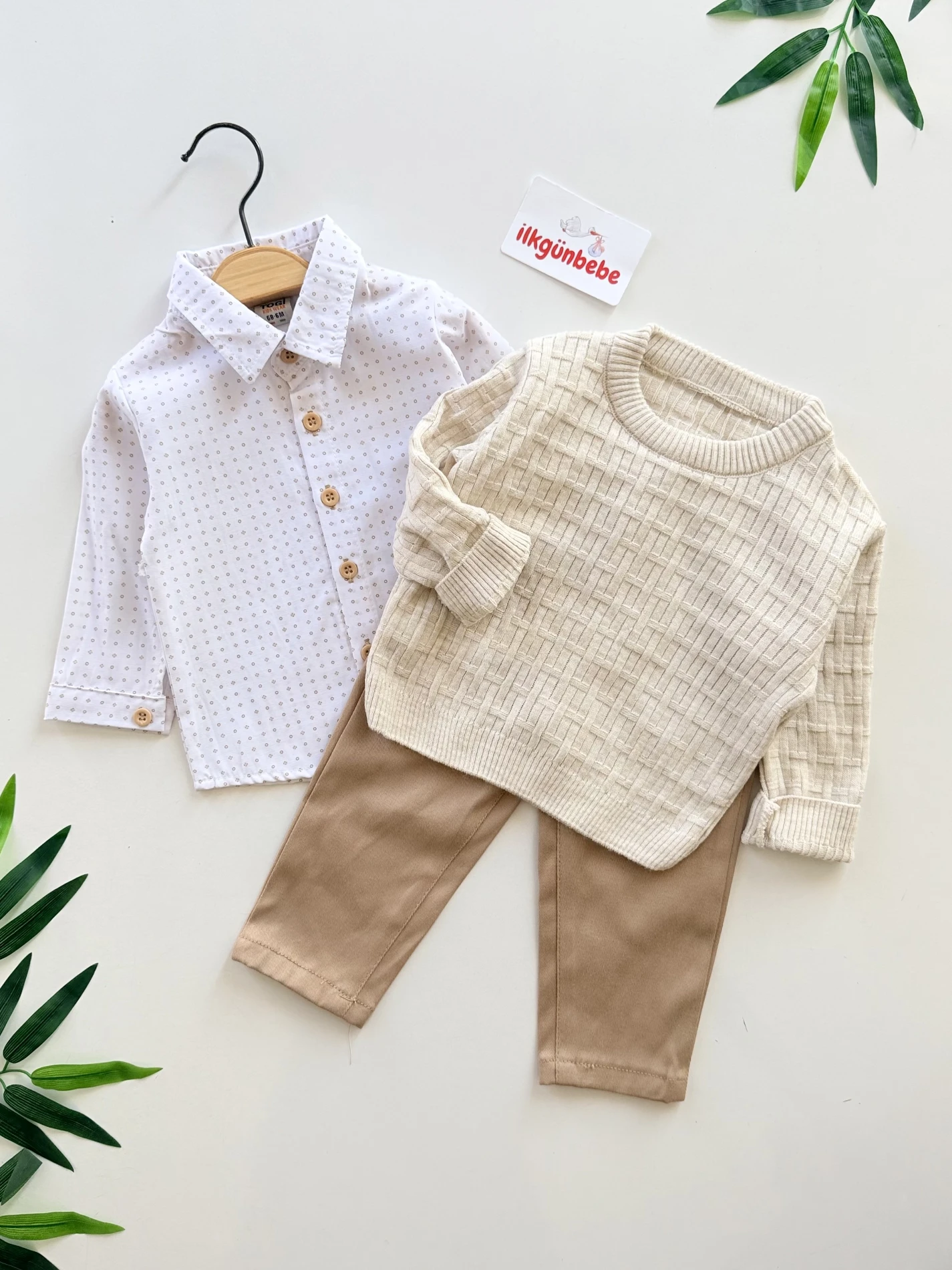 Triko Kazaklı Gömlekli Pantalonlu 3’lü Takım