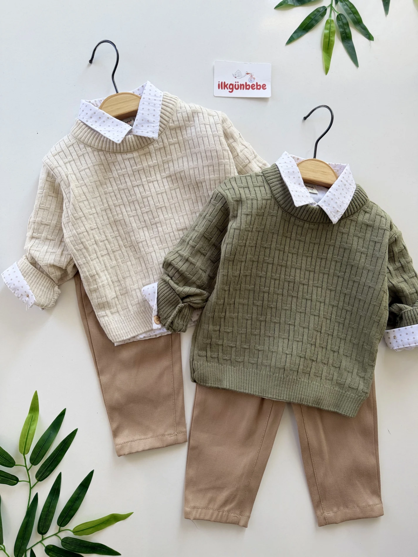 Triko Kazaklı Gömlekli Pantalonlu 3’lü Takım