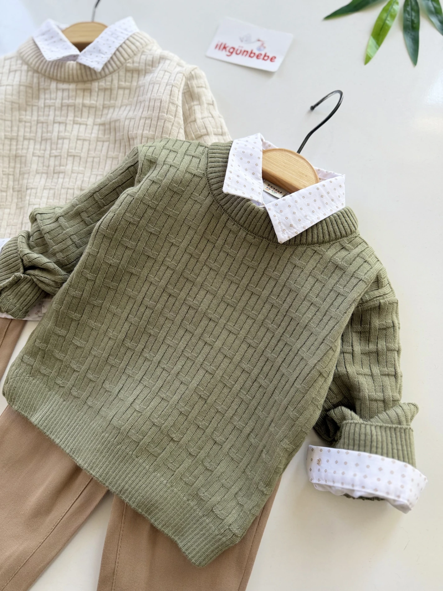 Triko Kazaklı Gömlekli Pantalonlu 3’lü Takım