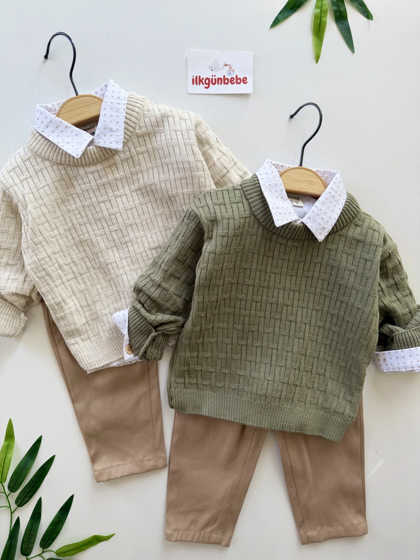 Triko Kazaklı Gömlekli Pantalonlu 3’lü Takım