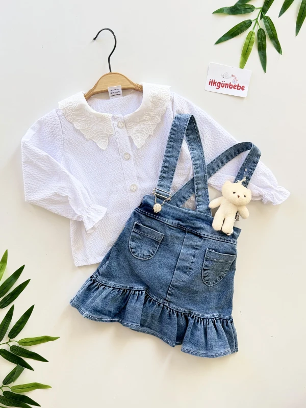 Oyuncak Ayıcıklı Kot Jileli Gömlekli Takım