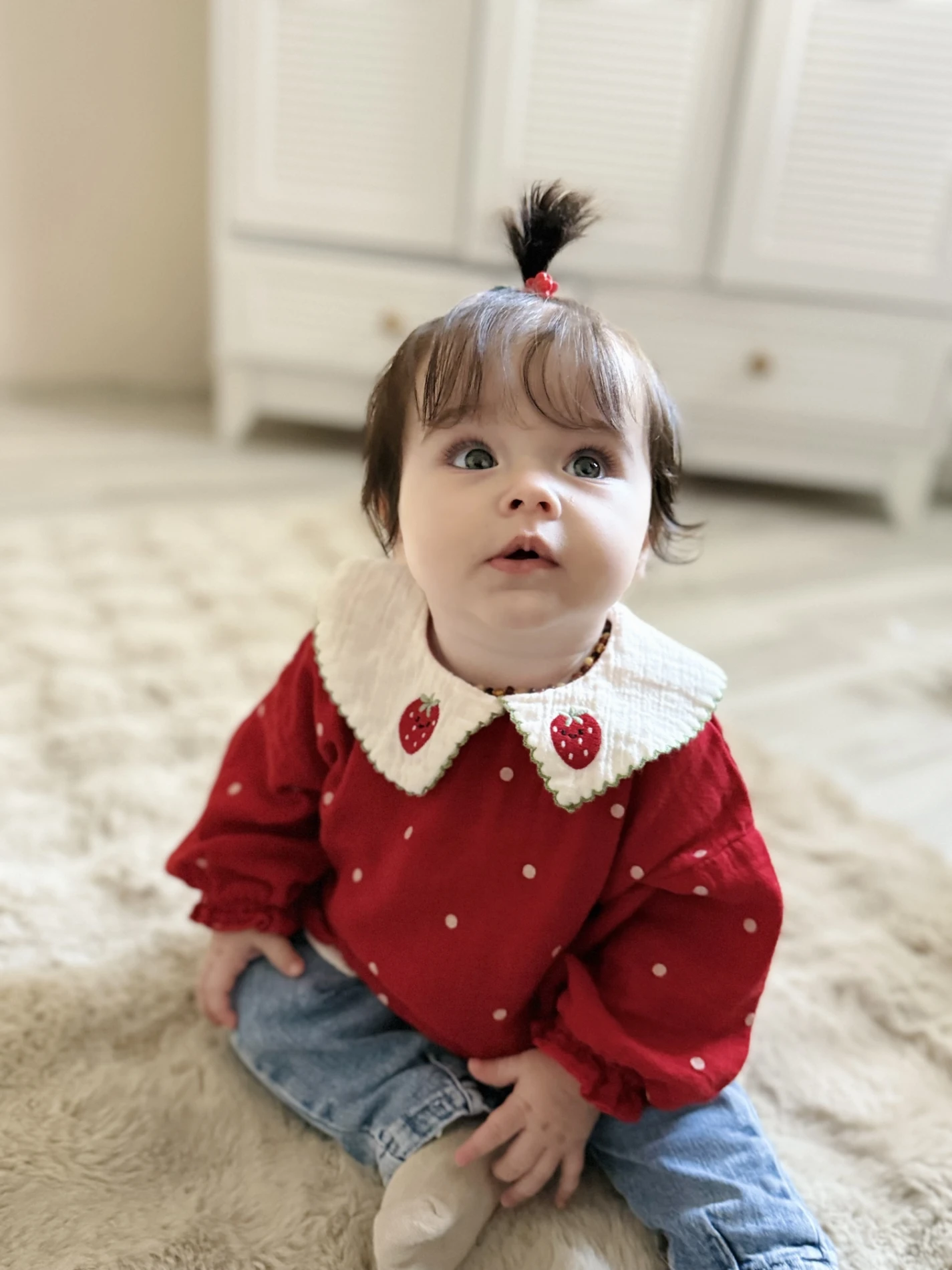 Çilek Yakalı Müslin Kumaş Sweatli Kot Pantalonlu Premium Kalite Takım