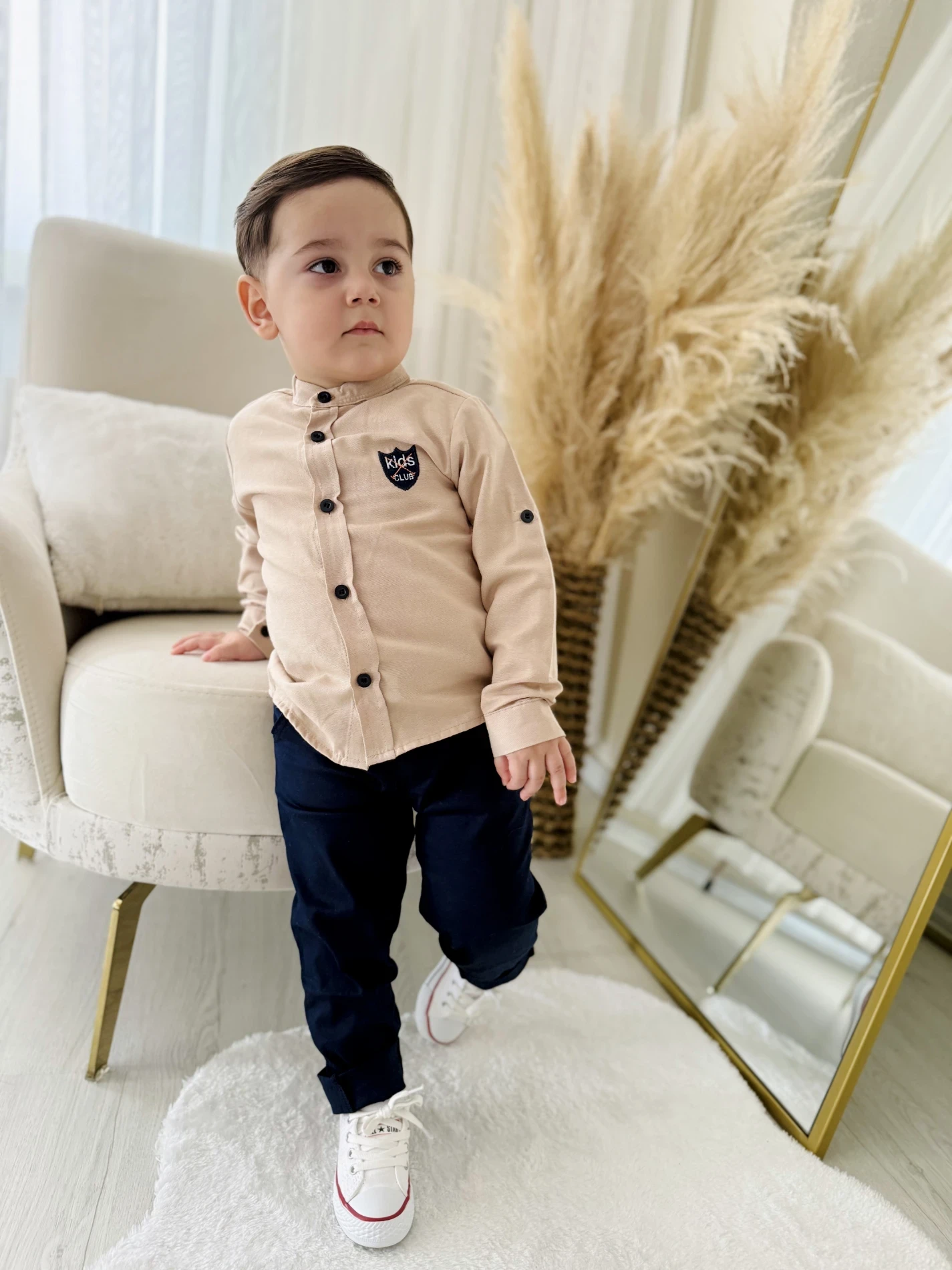 Hakim Yaka Ayarlanabilir Kollu Gömlekli Kemer Hediyeli Pantalonlu 3’lü Premium  Kalite Takım