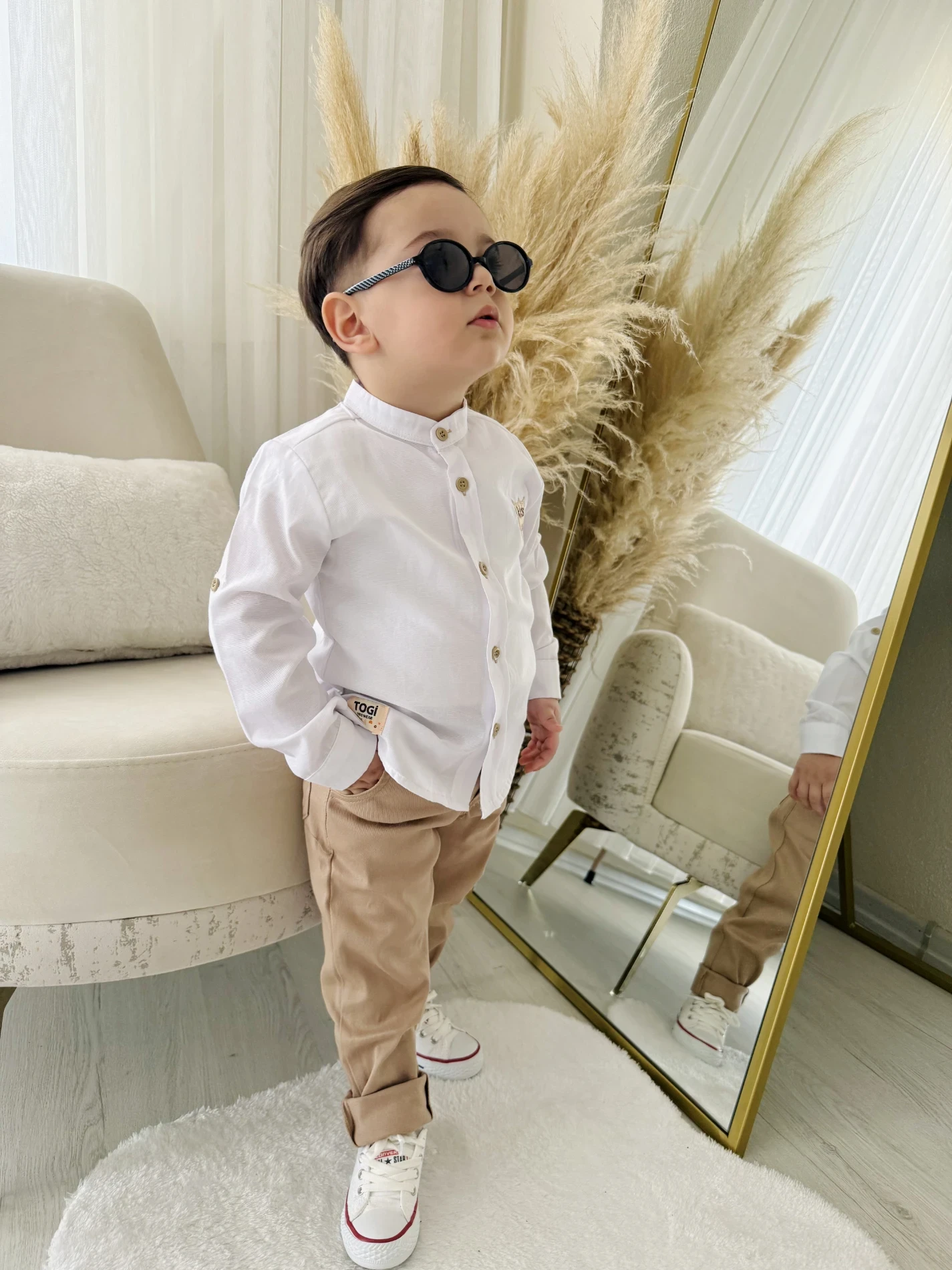 Hakim Yaka Ayarlanabilir Kollu Gömlekli Kemer Hediyeli Pantalonlu 3’lü Premium  Kalite Takım