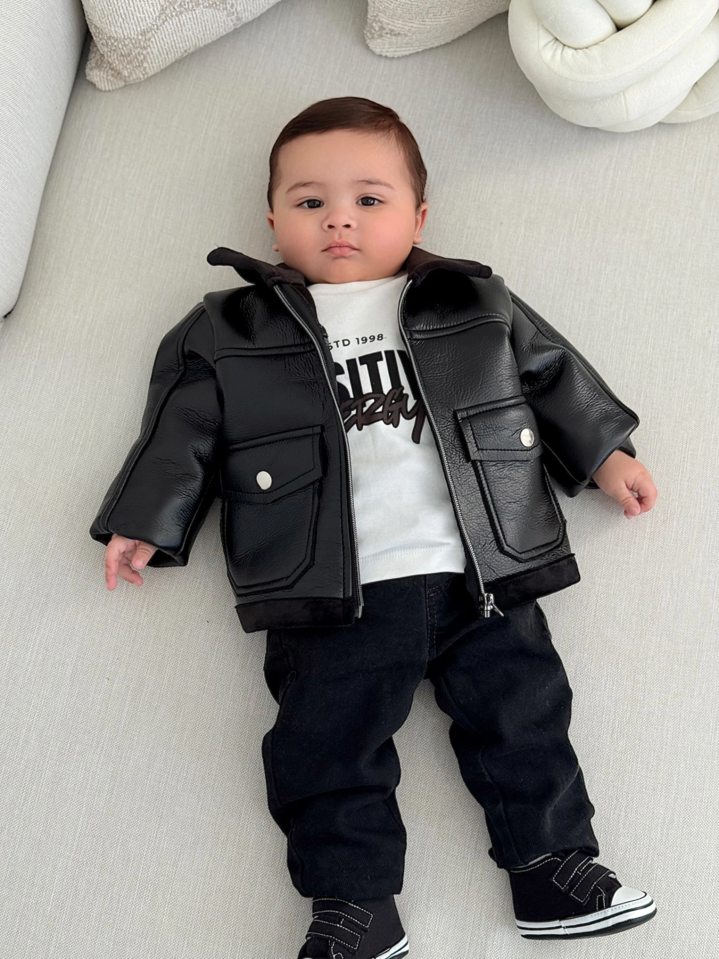 İçi Kadife Deri Ceketli Premium Kalite Kot Pantalonlu Bodyli Takım