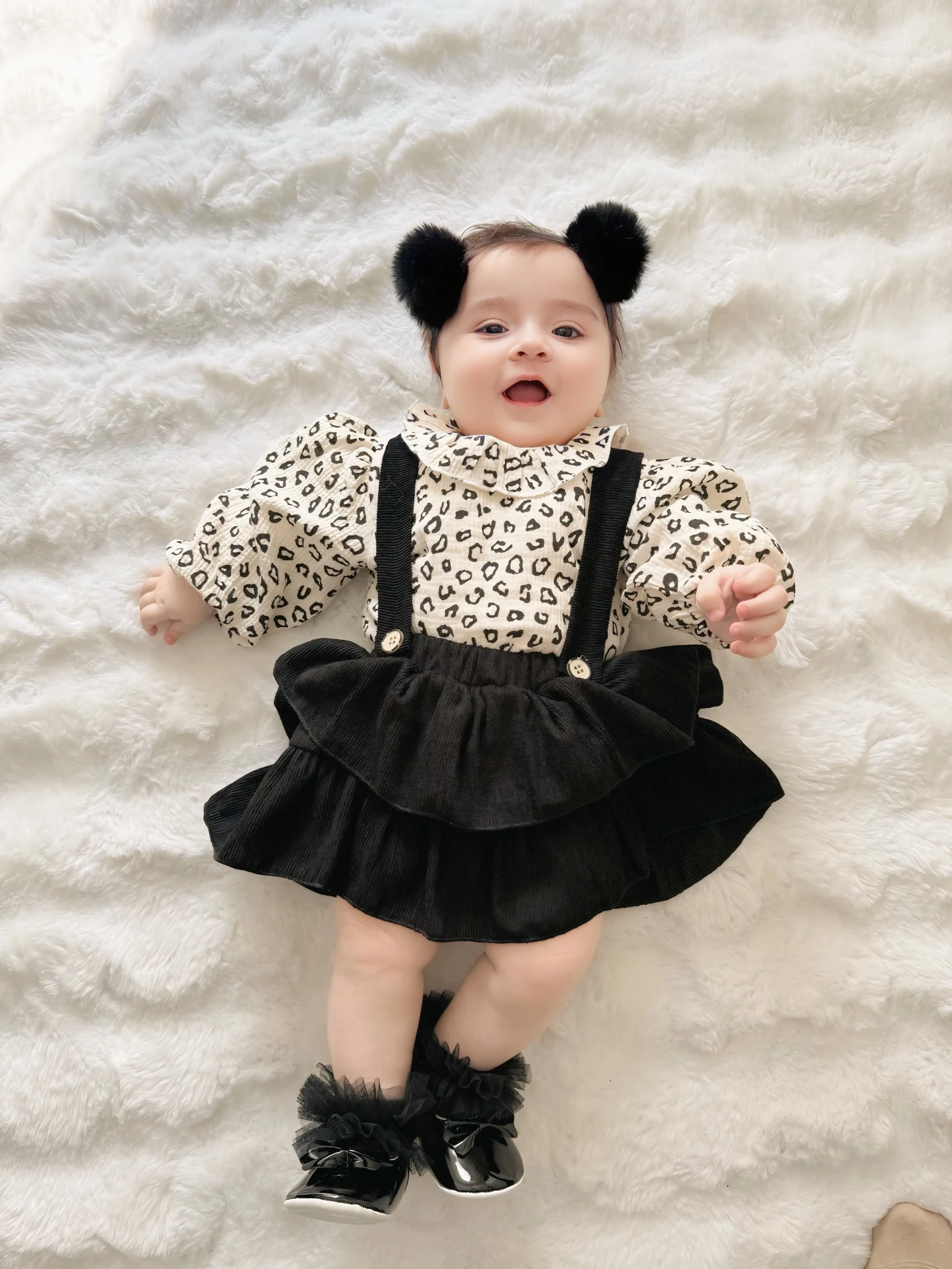 Leopar Desenli Müslin Gömlekli Kadife Salopet Set