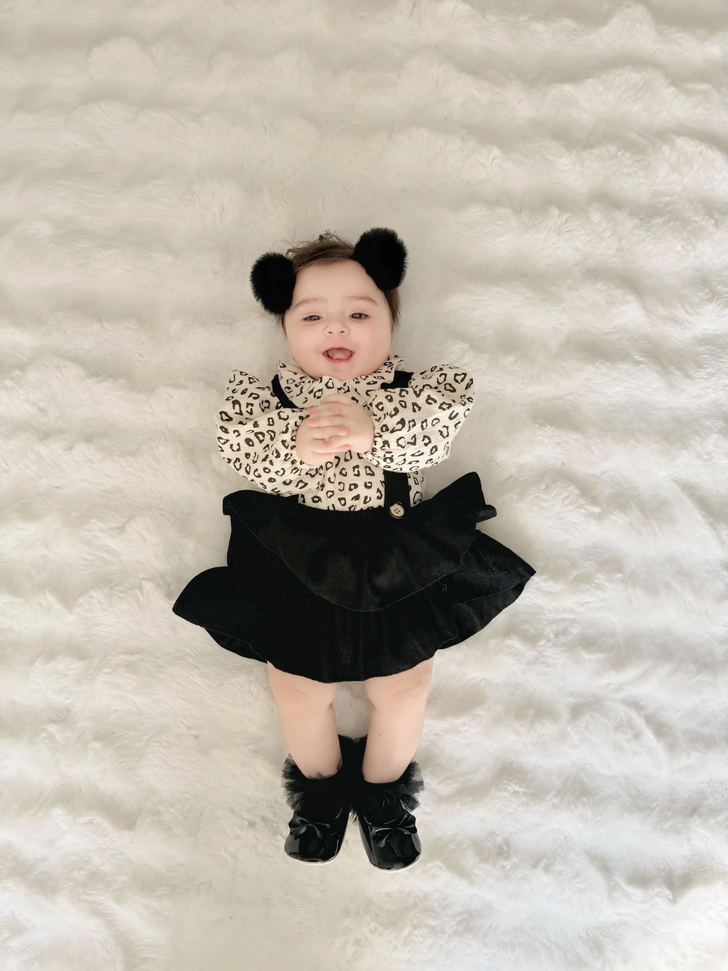 Leopar Desenli Müslin Gömlekli Kadife Salopet Set