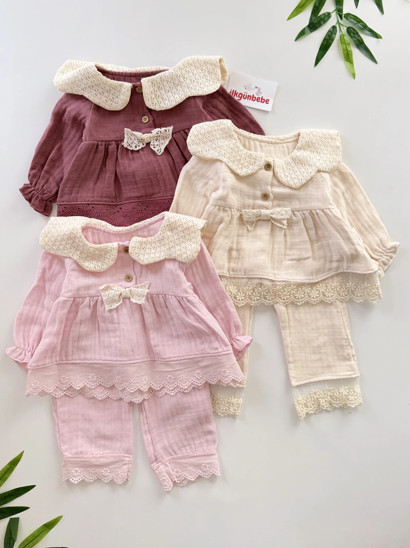 Müslin Kumaş Yaka Detaylı Premium  Soft 2’li Takım