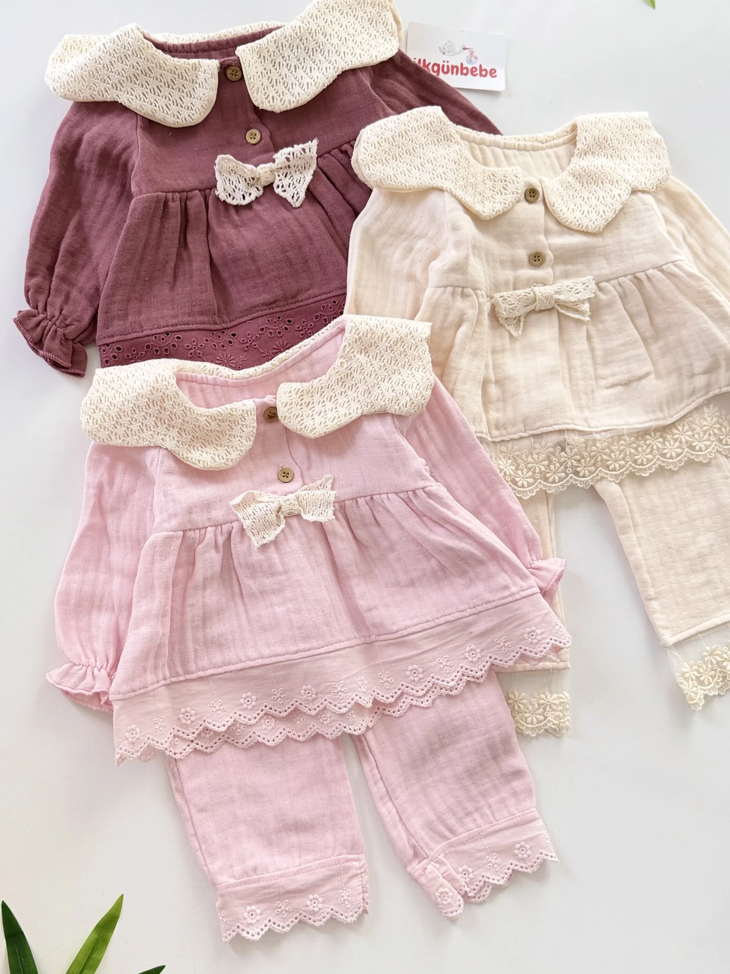 Müslin Kumaş Yaka Detaylı Premium  Soft 2’li Takım