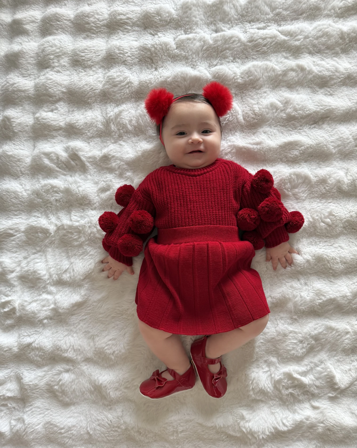 Selanik Örgüsü Kumaşlı Ponpon  Detaylı Triko Etekli 3’lü Takım