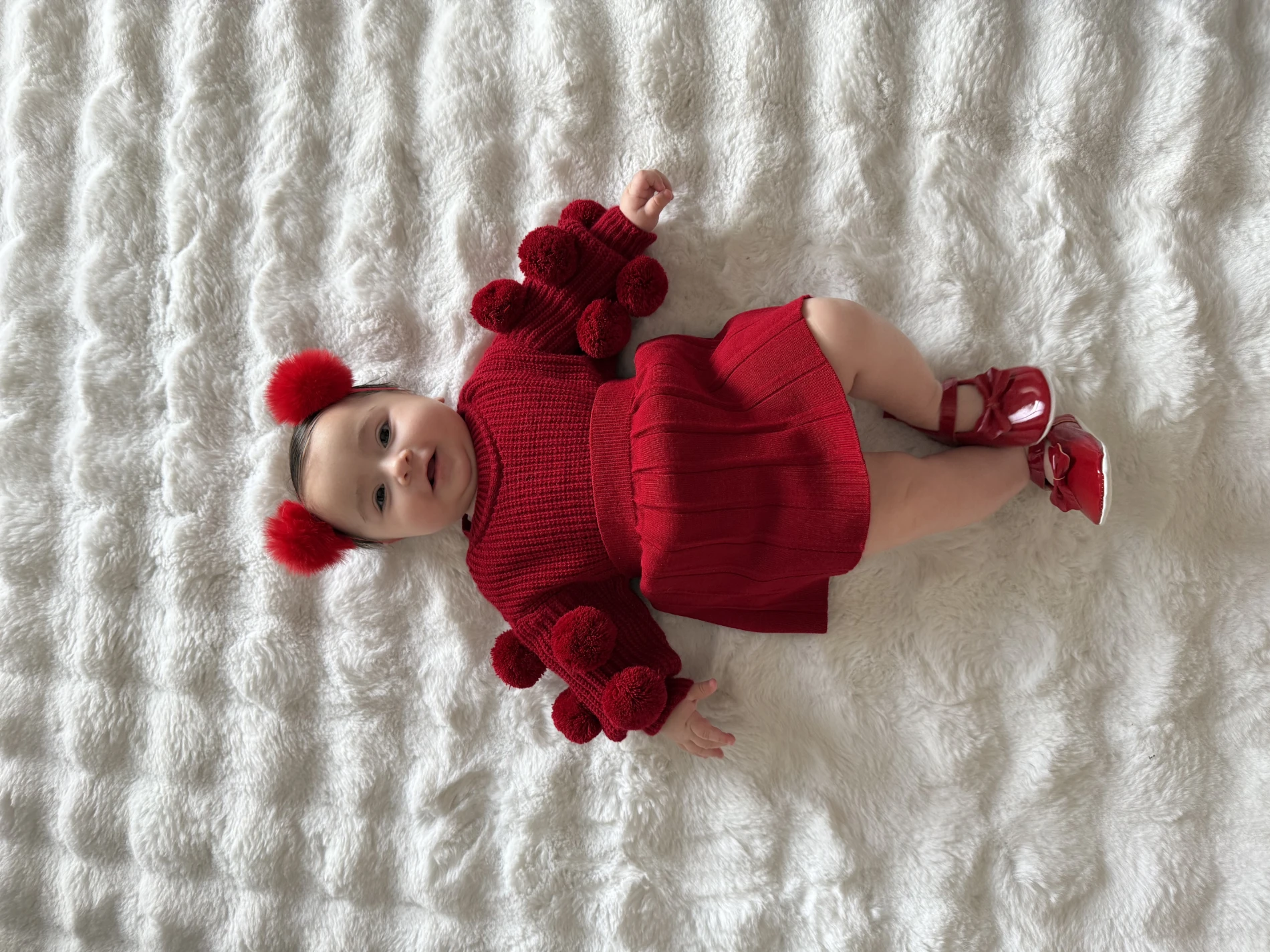 Selanik Örgüsü Kumaşlı Ponpon  Detaylı Triko Etekli 3’lü Takım