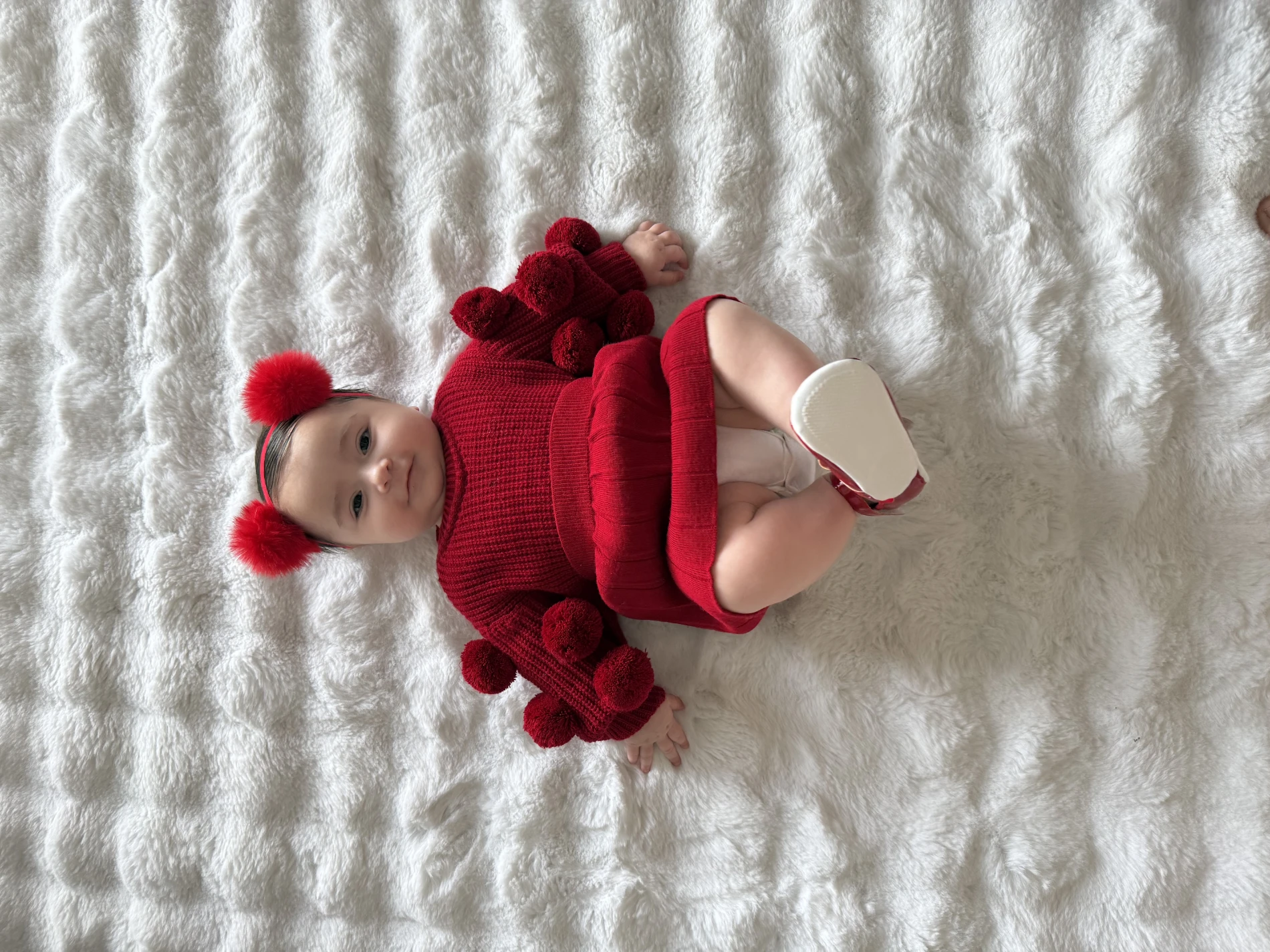 Selanik Örgüsü Kumaşlı Ponpon  Detaylı Triko Etekli 3’lü Takım