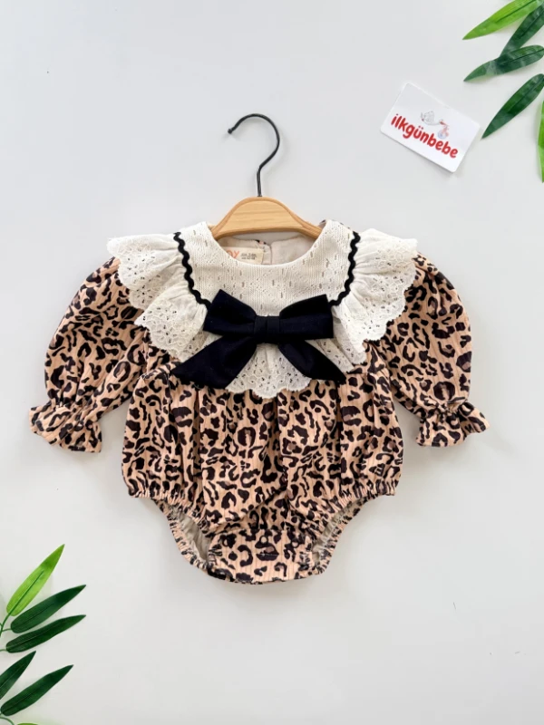 Premium Kalite Özel Koleksiyon Leopar Desen Yumuşak Süet Dokulu Romper Tulum