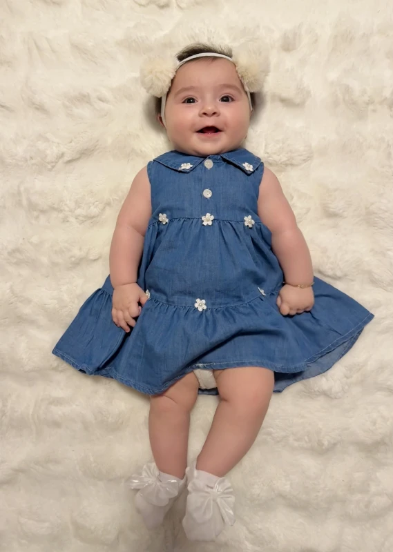 Çiçek Nakışlı Kot Elbise